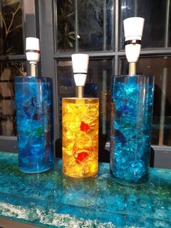 Set of 3 Fractal Resin Table Lamps, 1970s