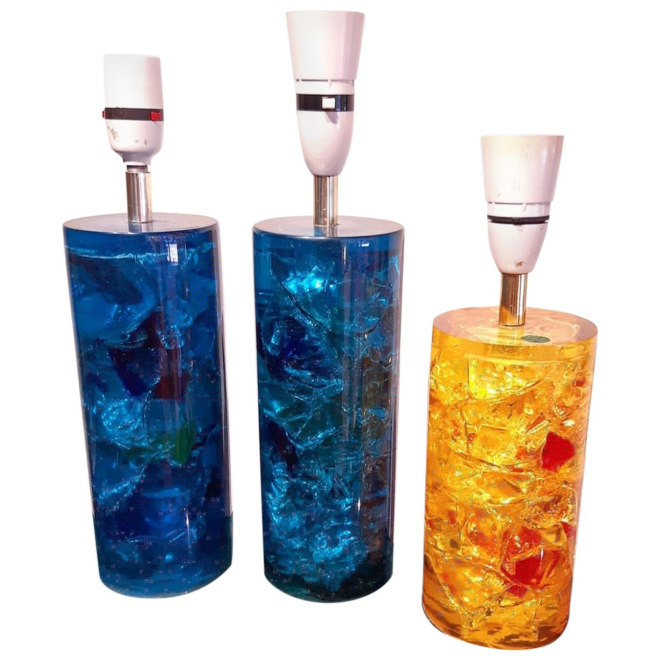 Set of 3 Fractal Resin Table Lamps, 1970s For Sale