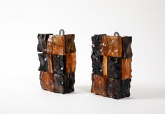 Pair of Fractured Glass Dark Amber Sconces, France 1960’s