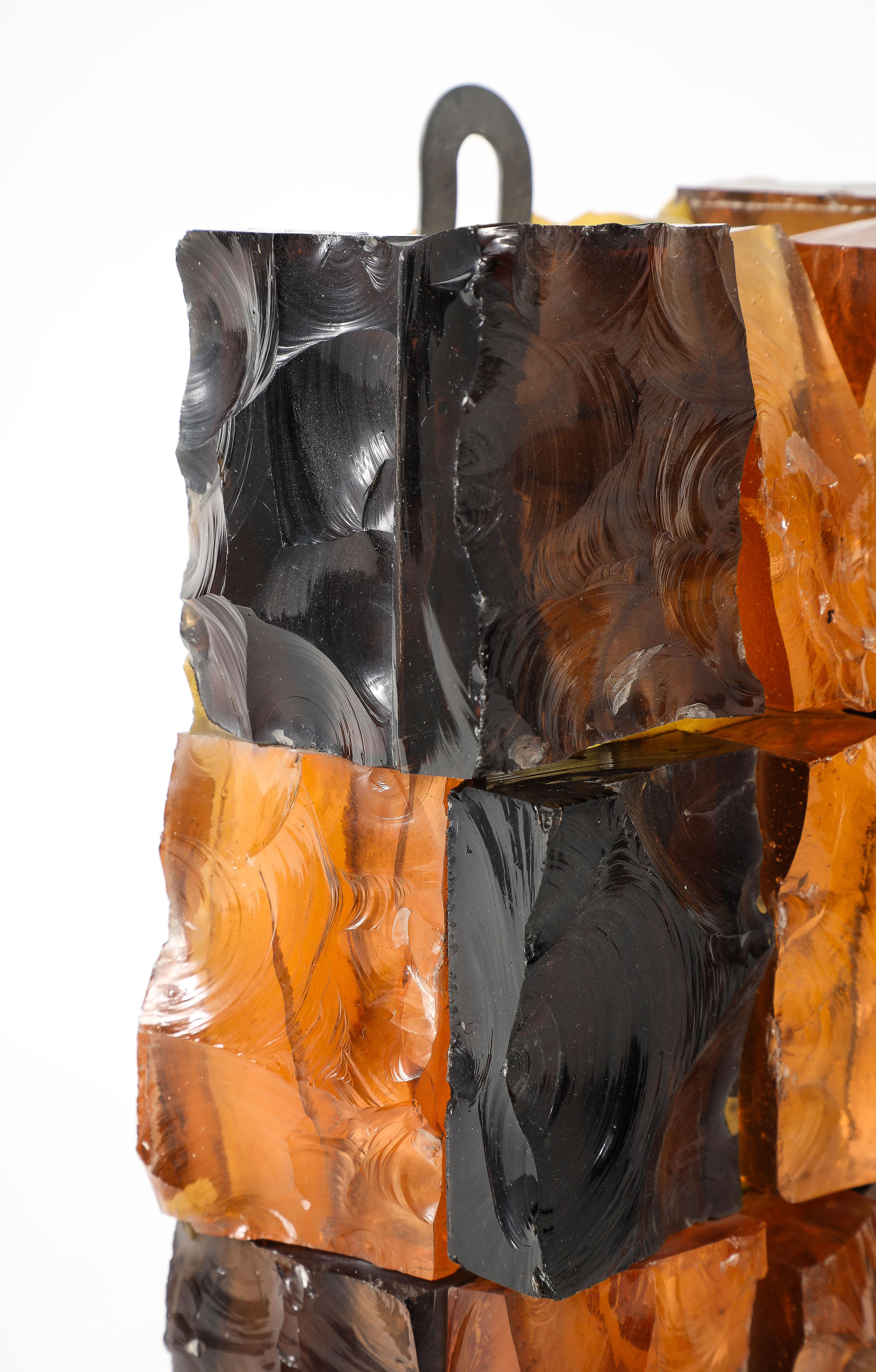 Pair of Fractured Glass Dark Amber Sconces, France 1960’s For Sale 2