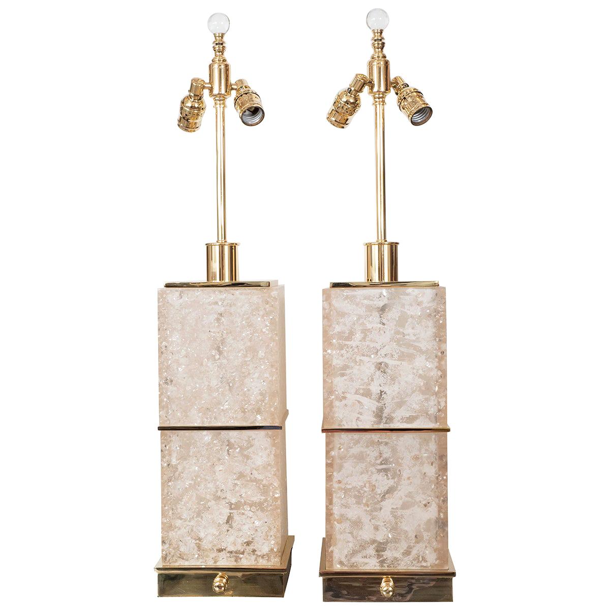 Pair of Fractured Resin and Brass Table Lamps