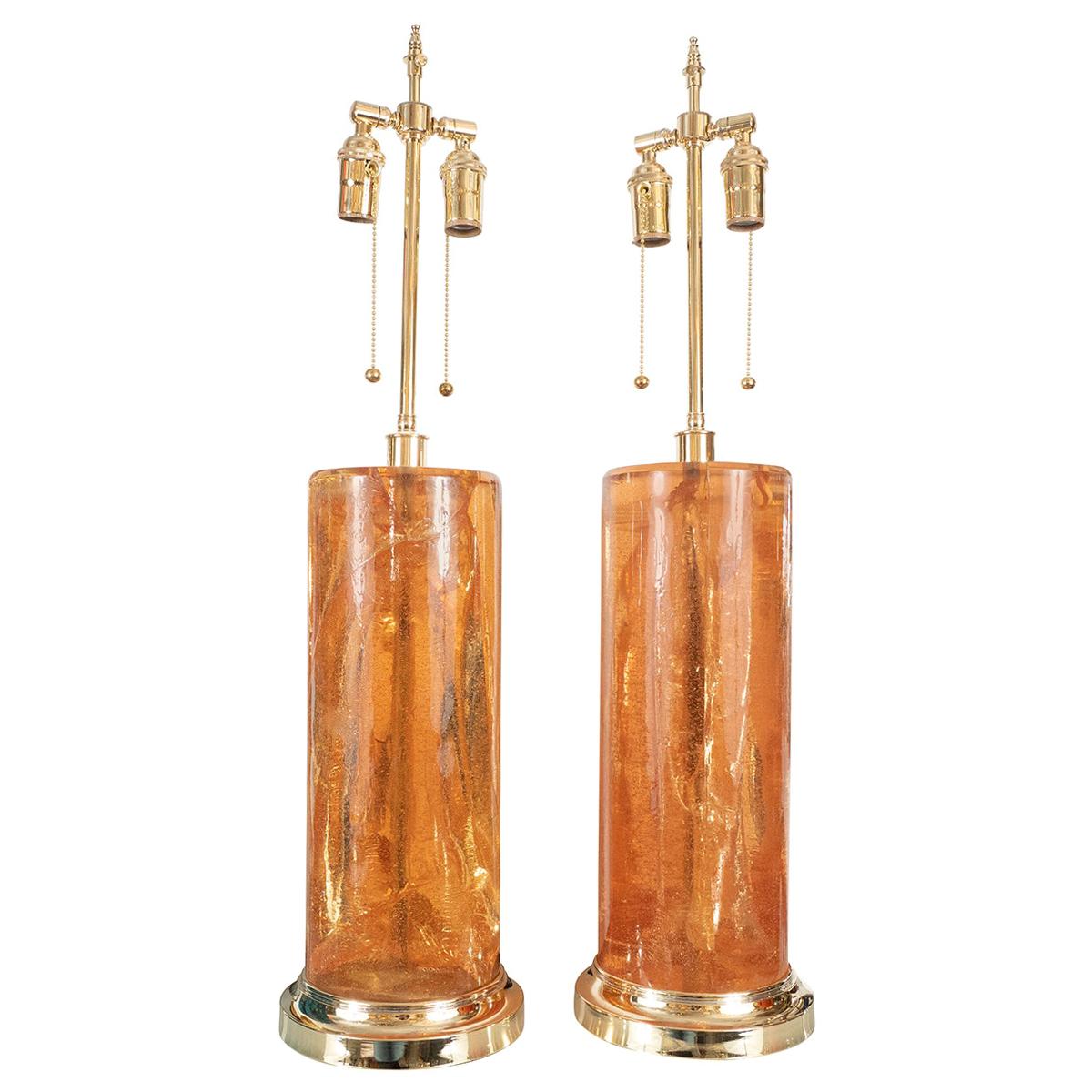 Pair of Fractured Resin Table Lamps