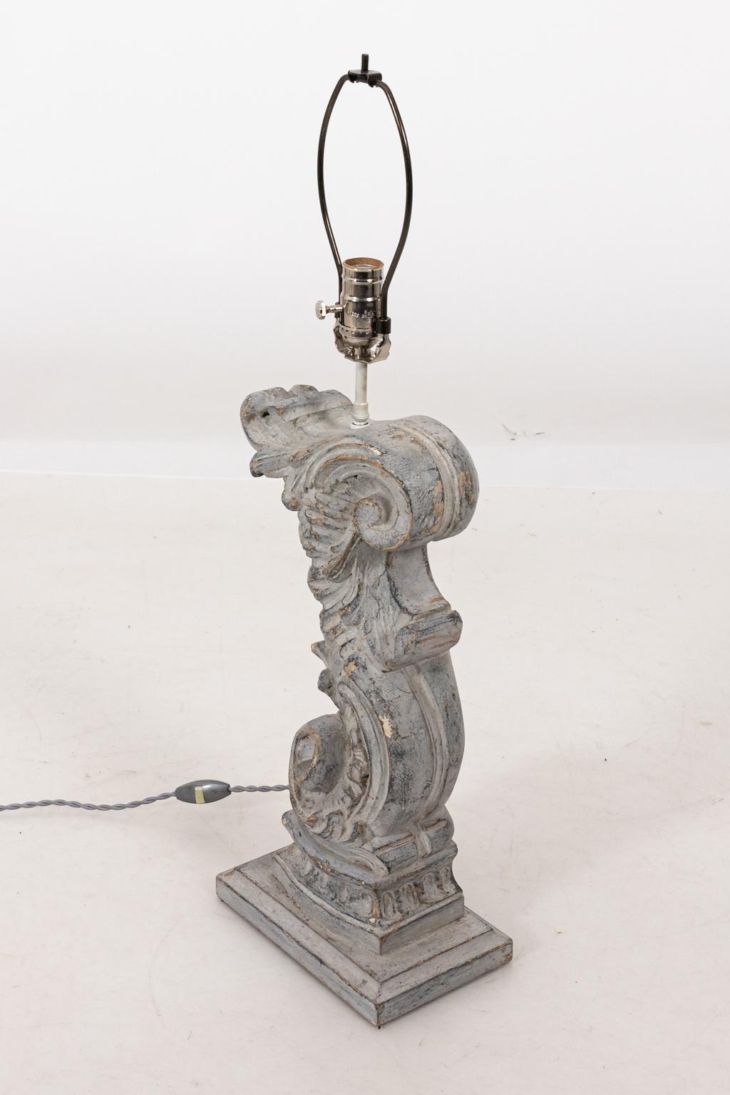 Painted Pair of Fragment Baroque Architectural Fragment Table Lamps For Sale