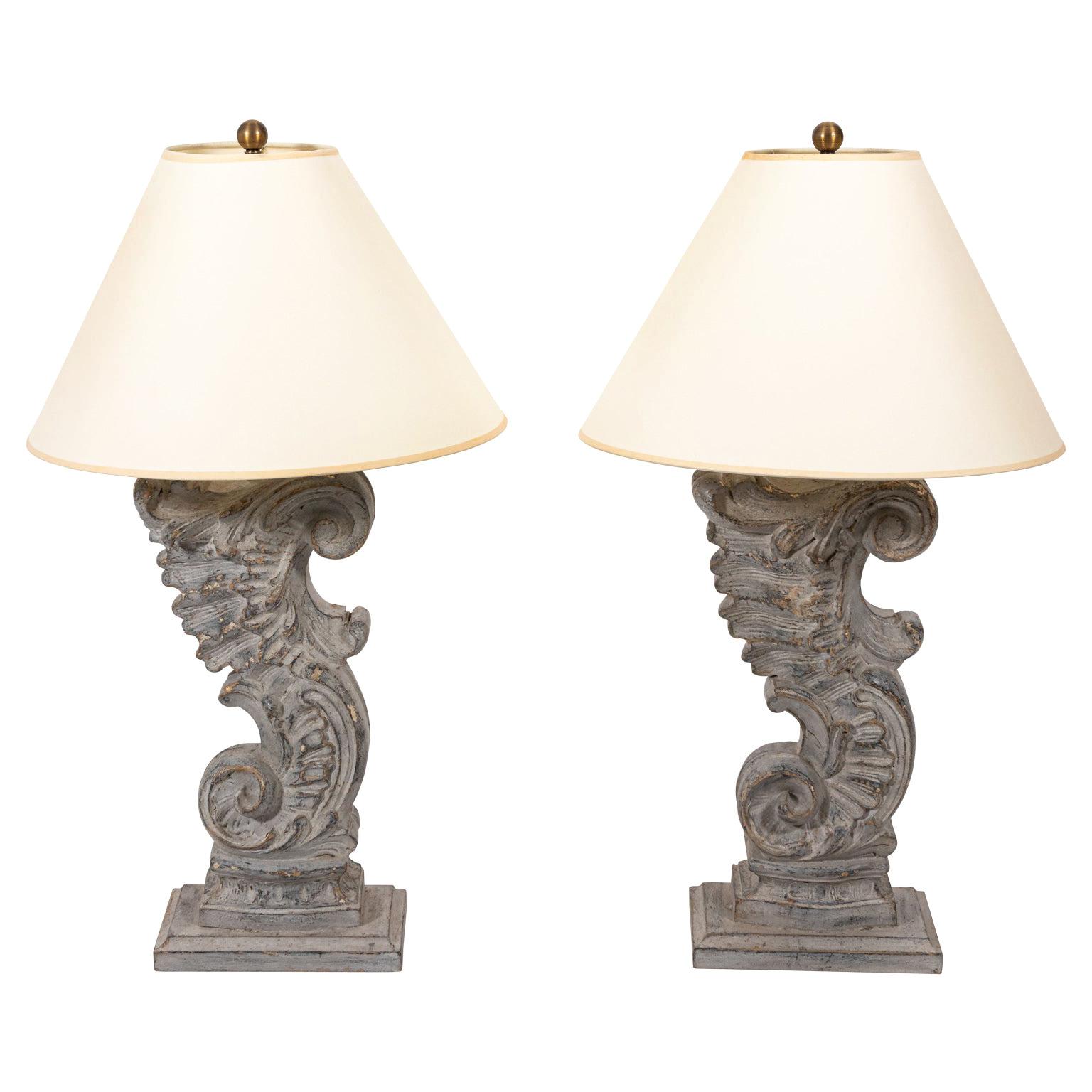 Pair of Fragment Baroque Architectural Fragment Table Lamps