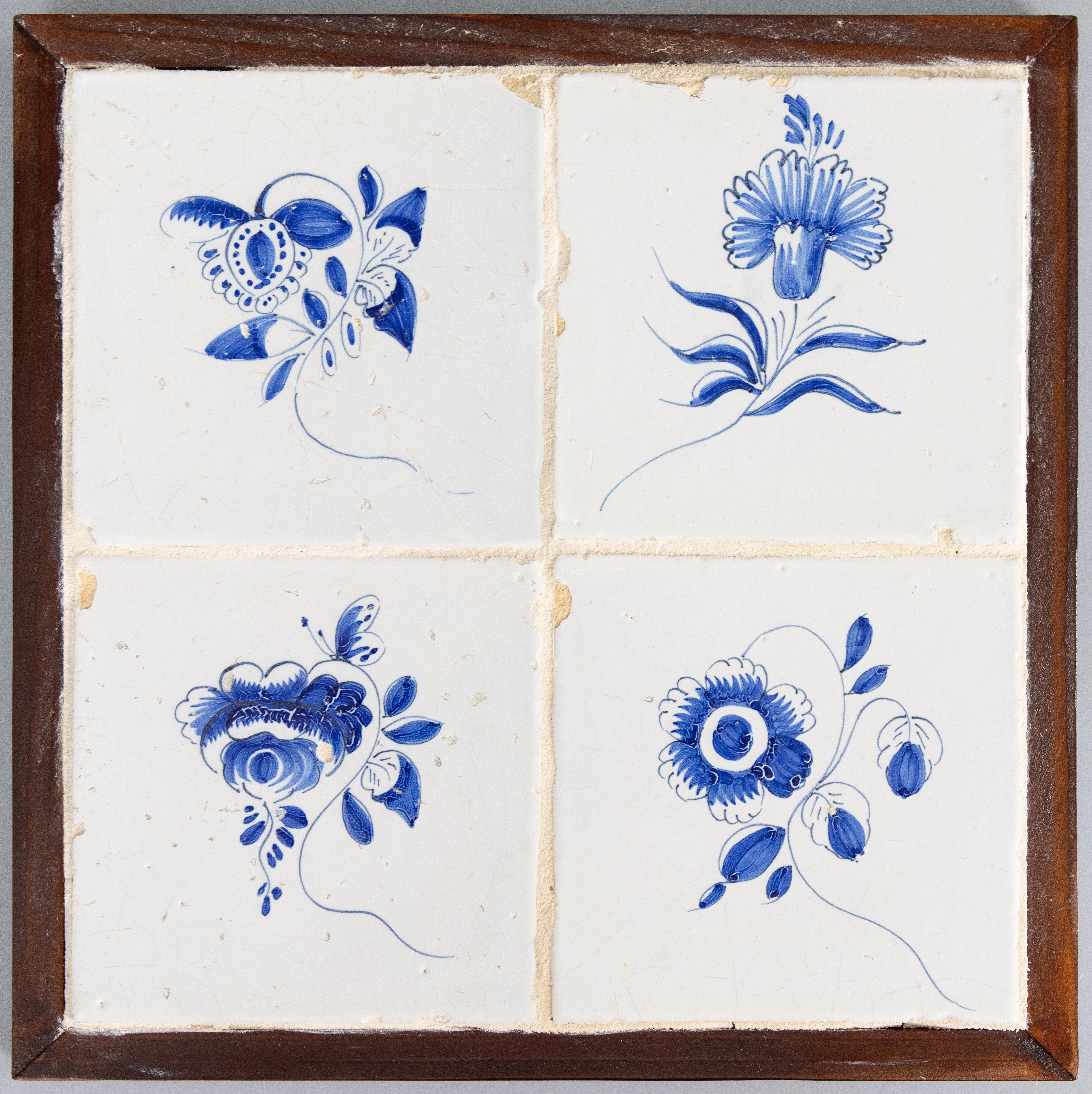 Olandese Coppia di targhe con cornice del 18° C. olandesi Delft blu e bianche con 8 piastrelle e murales in vendita