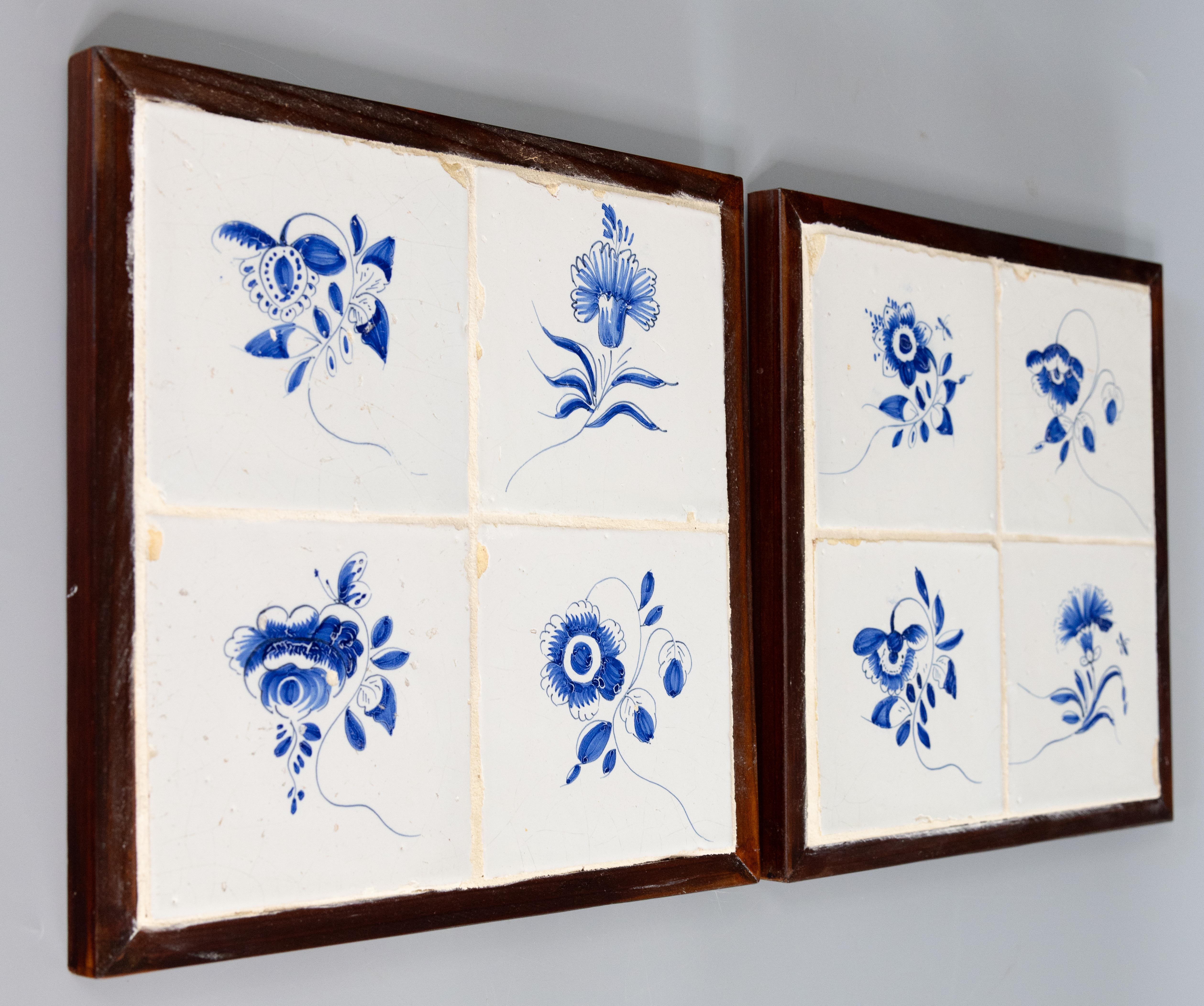 Cotto in fornace Coppia di targhe con cornice del 18° C. olandesi Delft blu e bianche con 8 piastrelle e murales in vendita