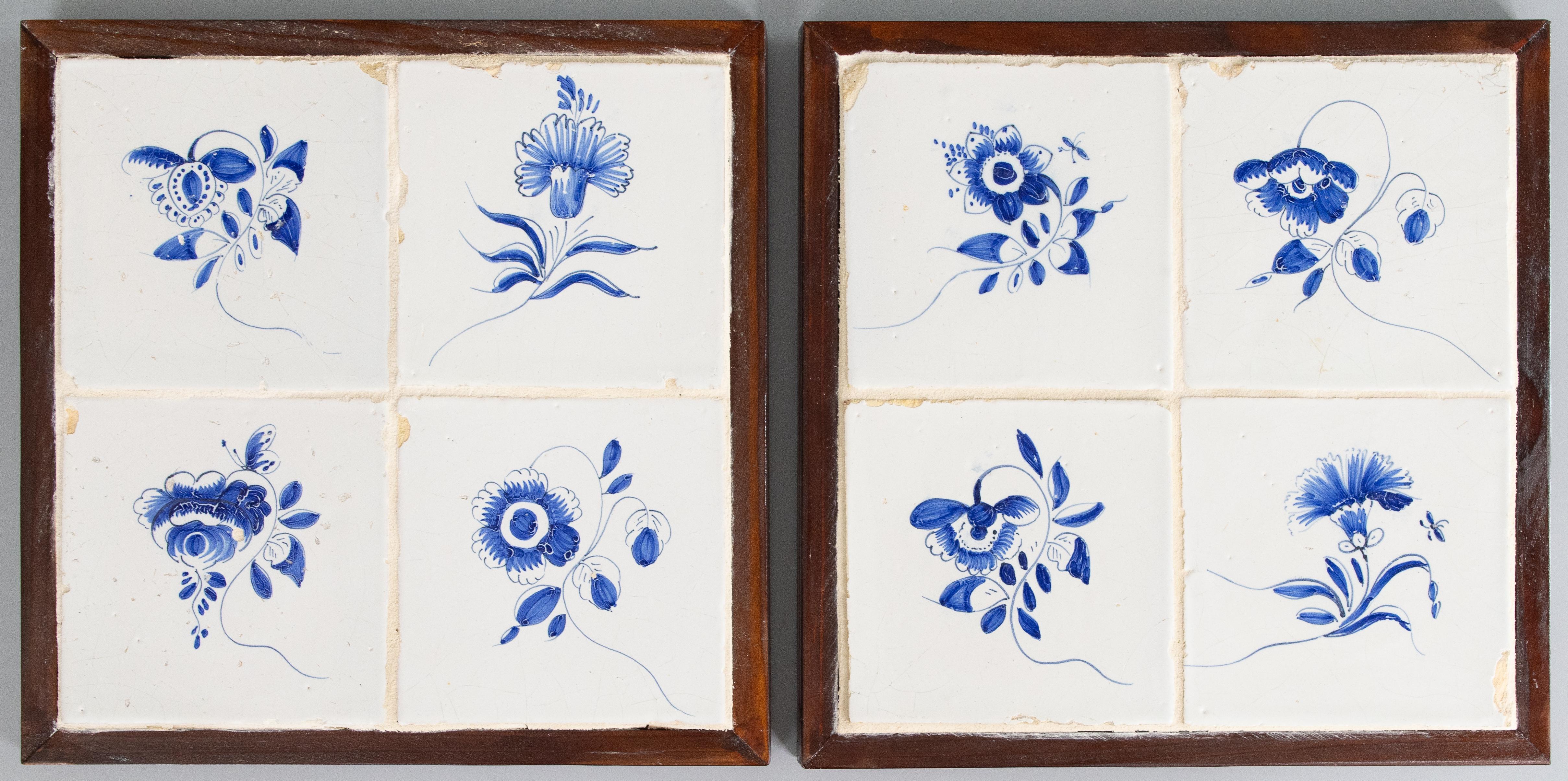 Coppia di targhe con cornice del 18° C. olandesi Delft blu e bianche con 8 piastrelle e murales in vendita 2