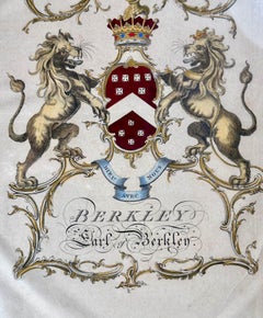 Pair of Framed 18th-Century Hand-Colored English Armorial Engravings.
