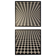 Pair of Framed 1960s Op Art Prints on Canvas