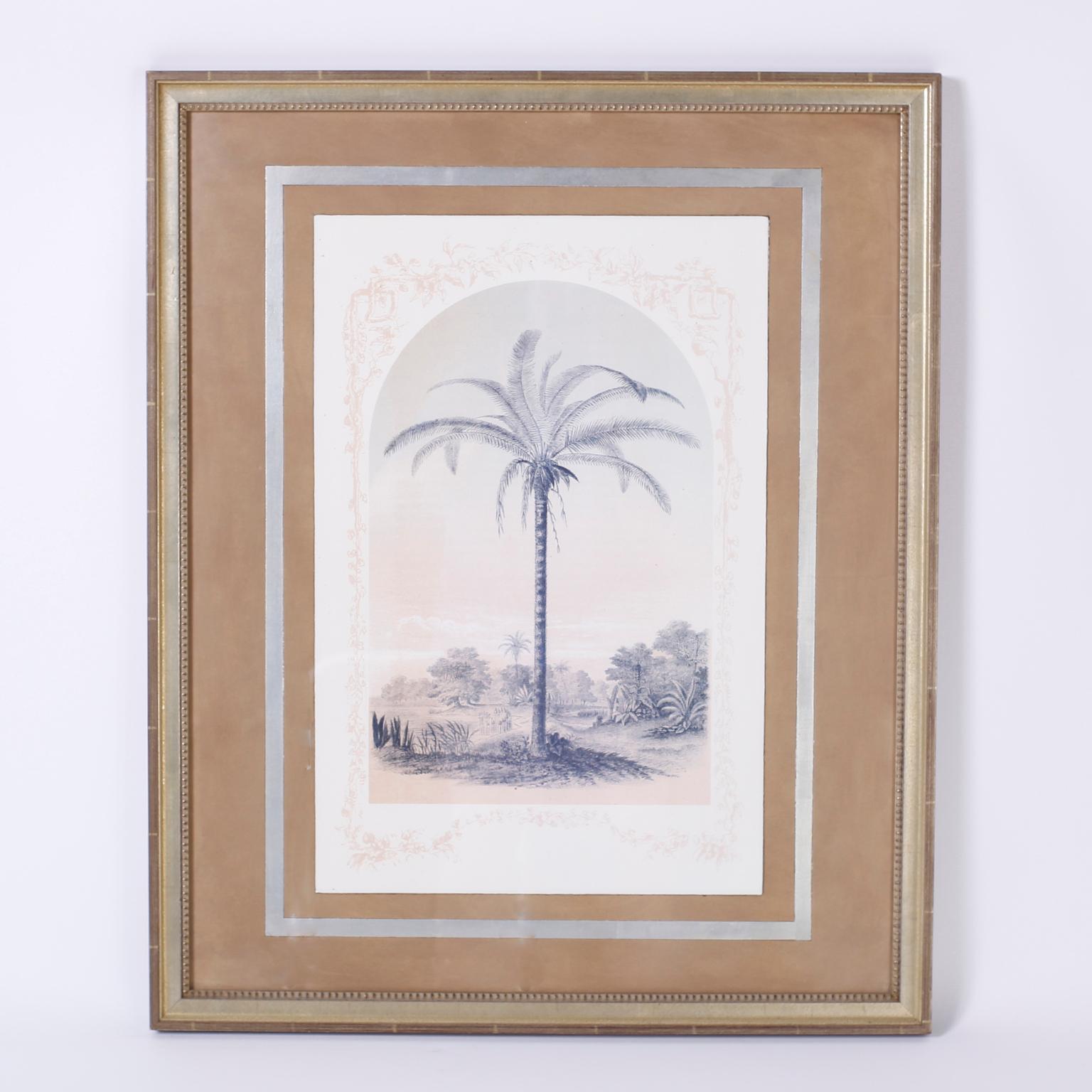 English Pair of Framed and Matted Palm Tree Lithographs