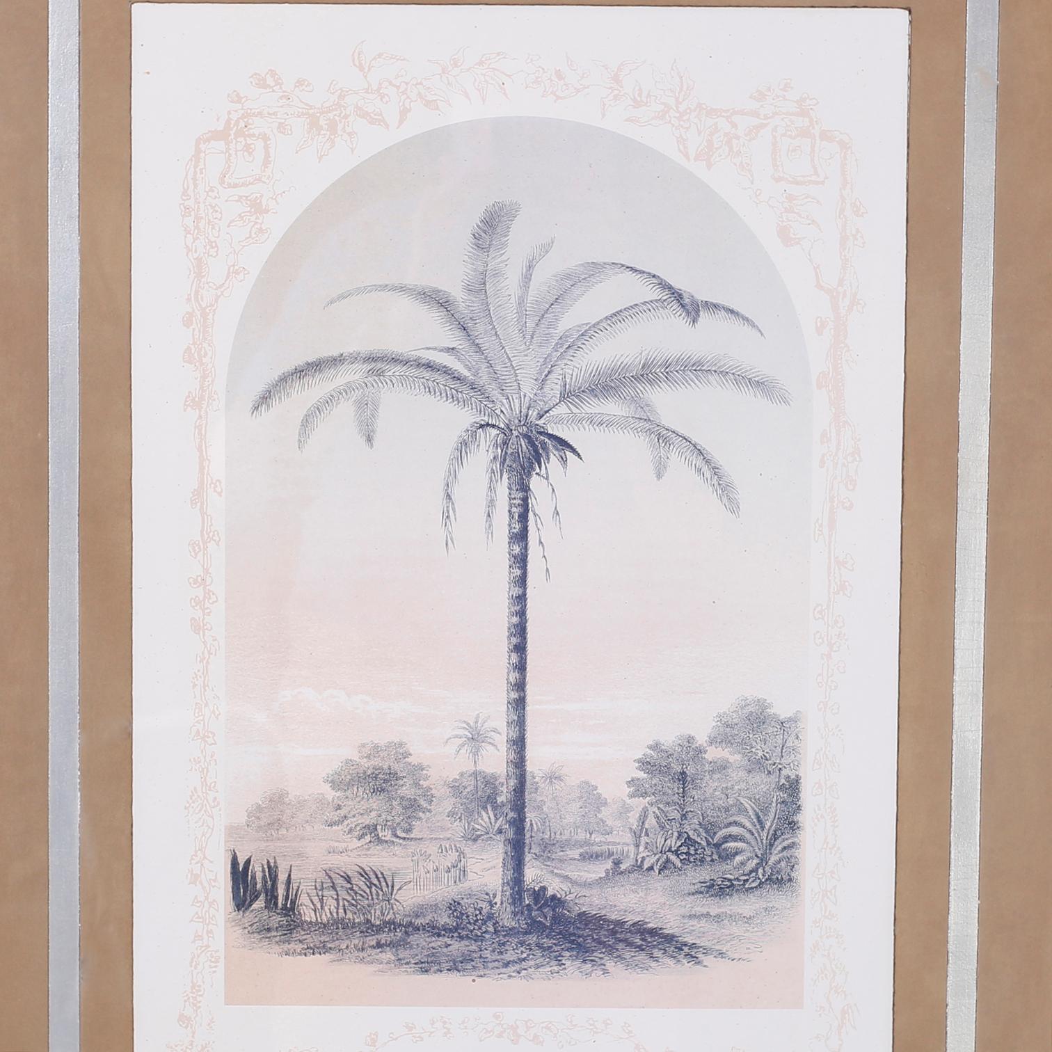 Gold Leaf Pair of Framed and Matted Palm Tree Lithographs