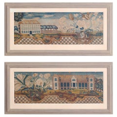 Pair of Framed Antique Handmade Tapestries