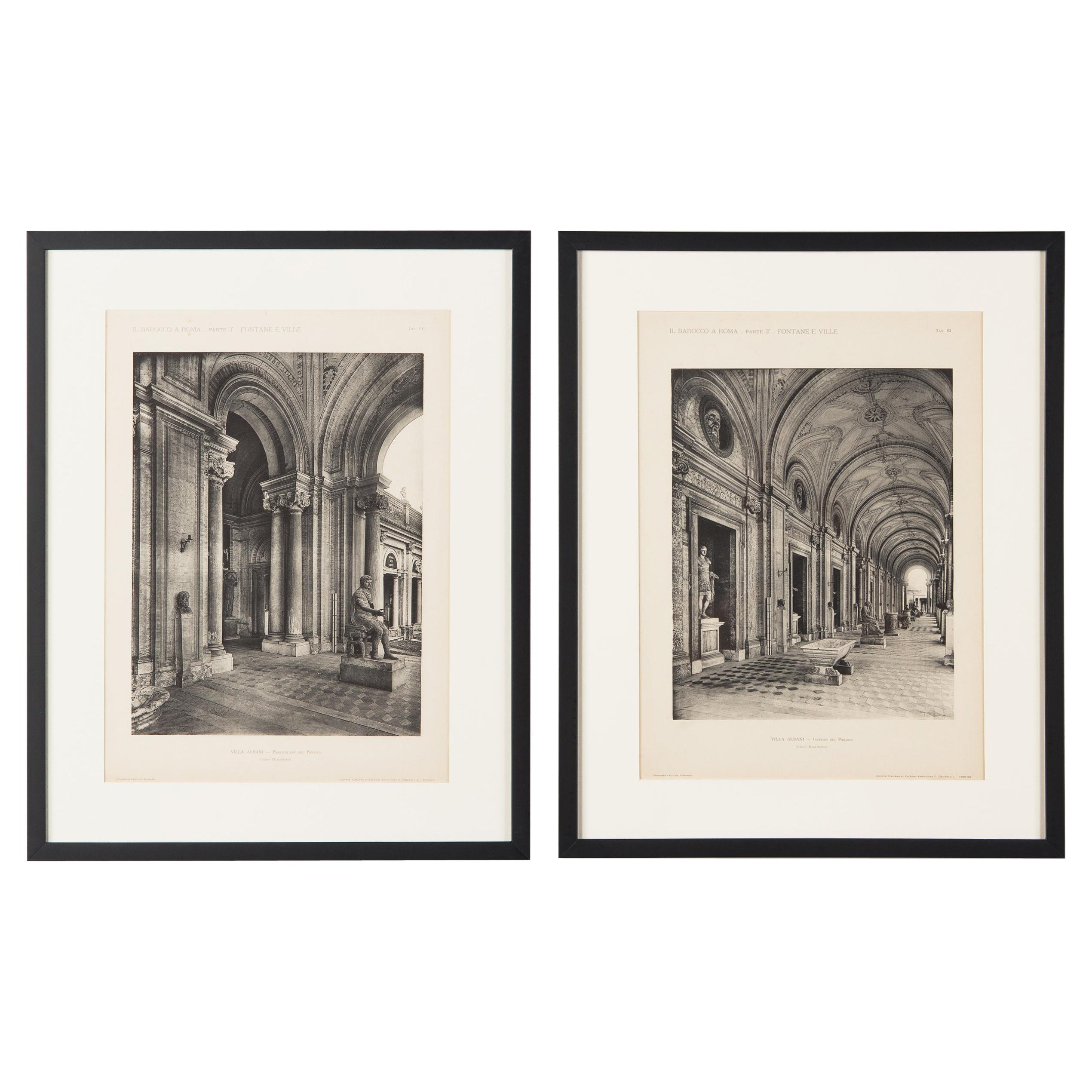 Pair of Framed Architectural Prints, Italy, Early 1900s For Sale