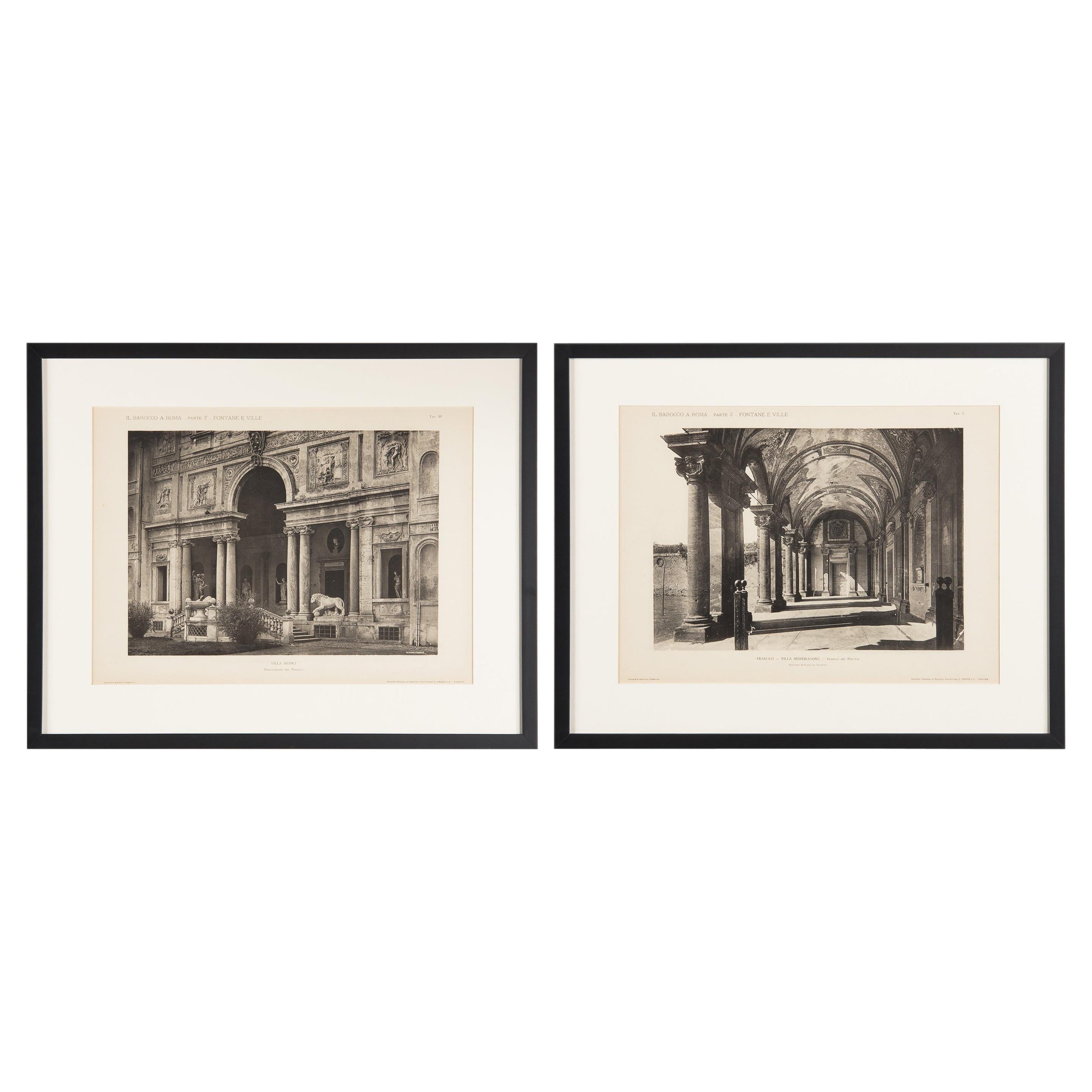 Pair of Framed Architectural Prints, Italy, Early 1900s For Sale
