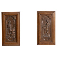 Pair Of Framed Bronze Wall Reliefs Mythological Figures