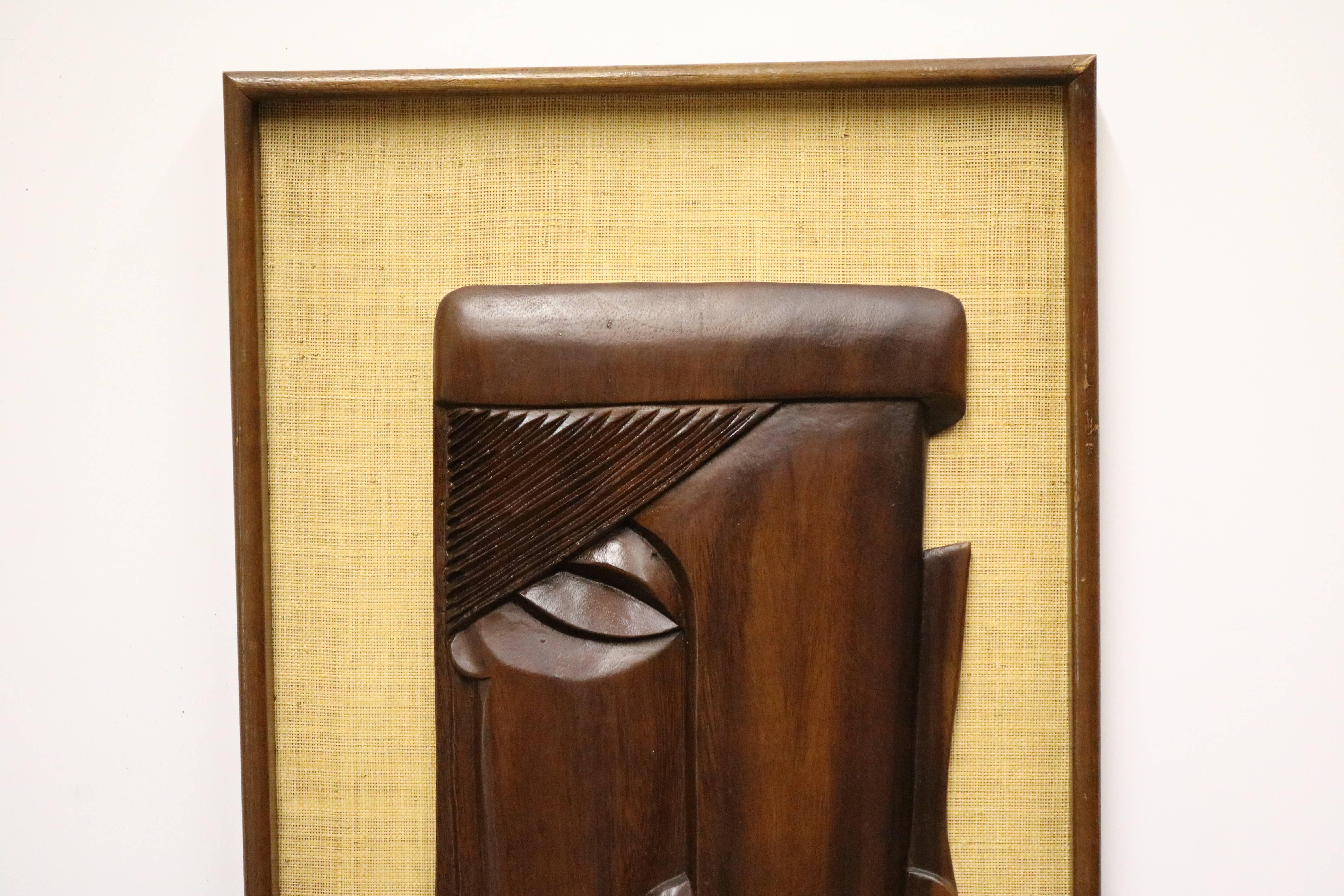 20th Century Pair of Framed Carved Brown Rosewood African Faces