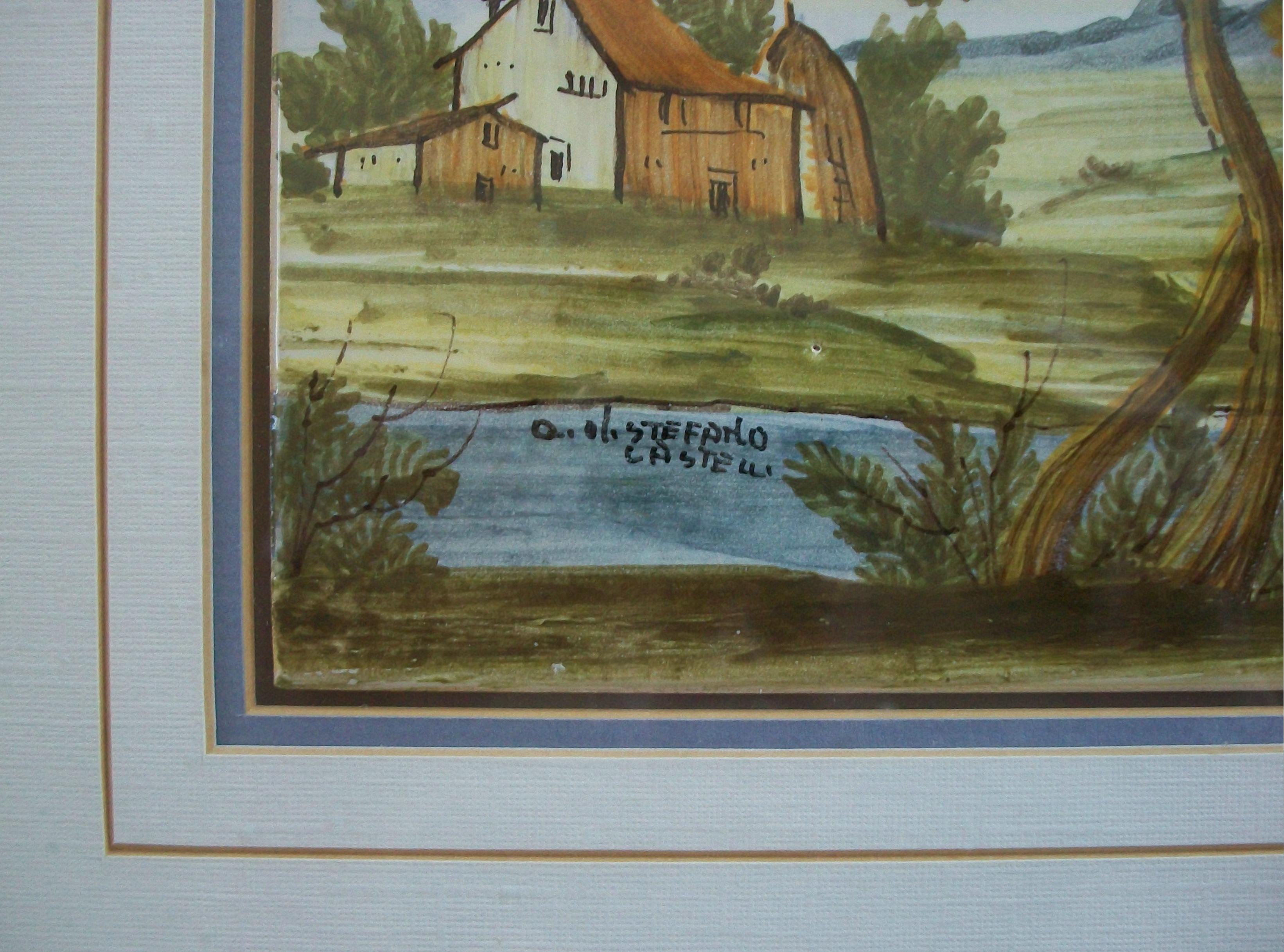 Pair of Framed Castelli Majolica Landscape Tiles - Italy - Mid 20th Century im Angebot 3
