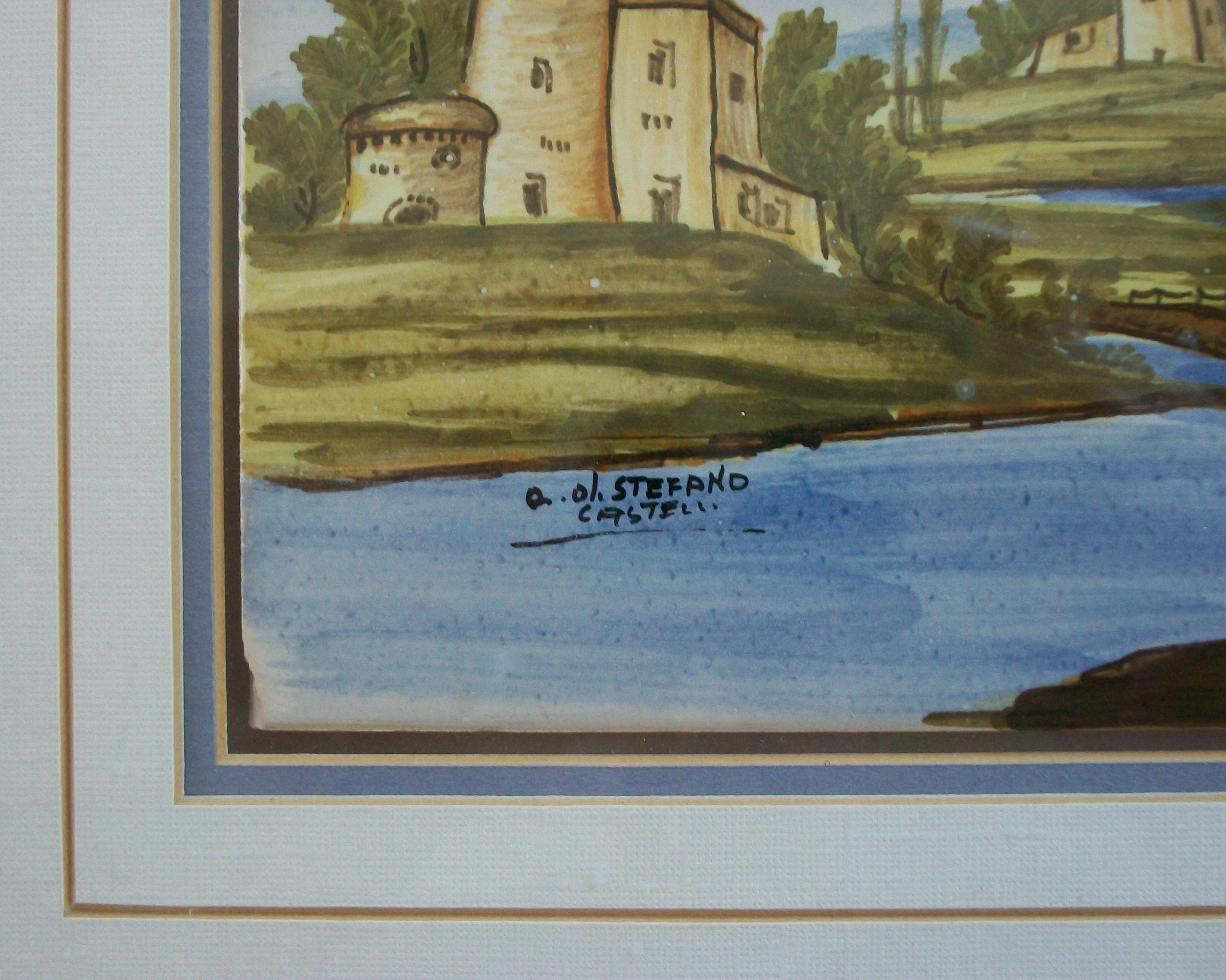 Pair of Framed Castelli Majolica Landscape Tiles - Italy - Mid 20th Century im Zustand „Gut“ im Angebot in Chatham, ON