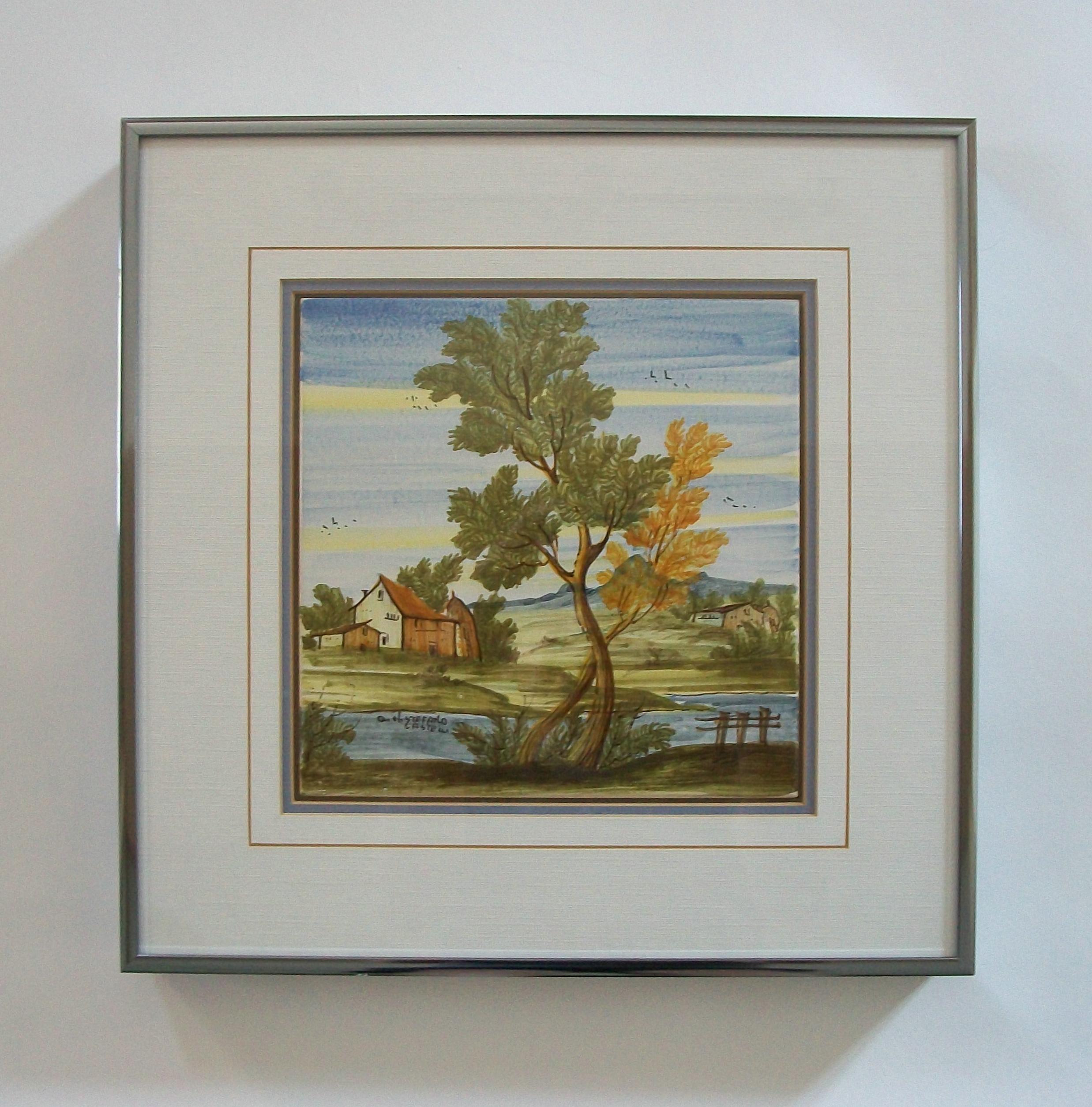 Pair of Framed Castelli Majolica Landscape Tiles - Italy - Mid 20th Century im Angebot 1