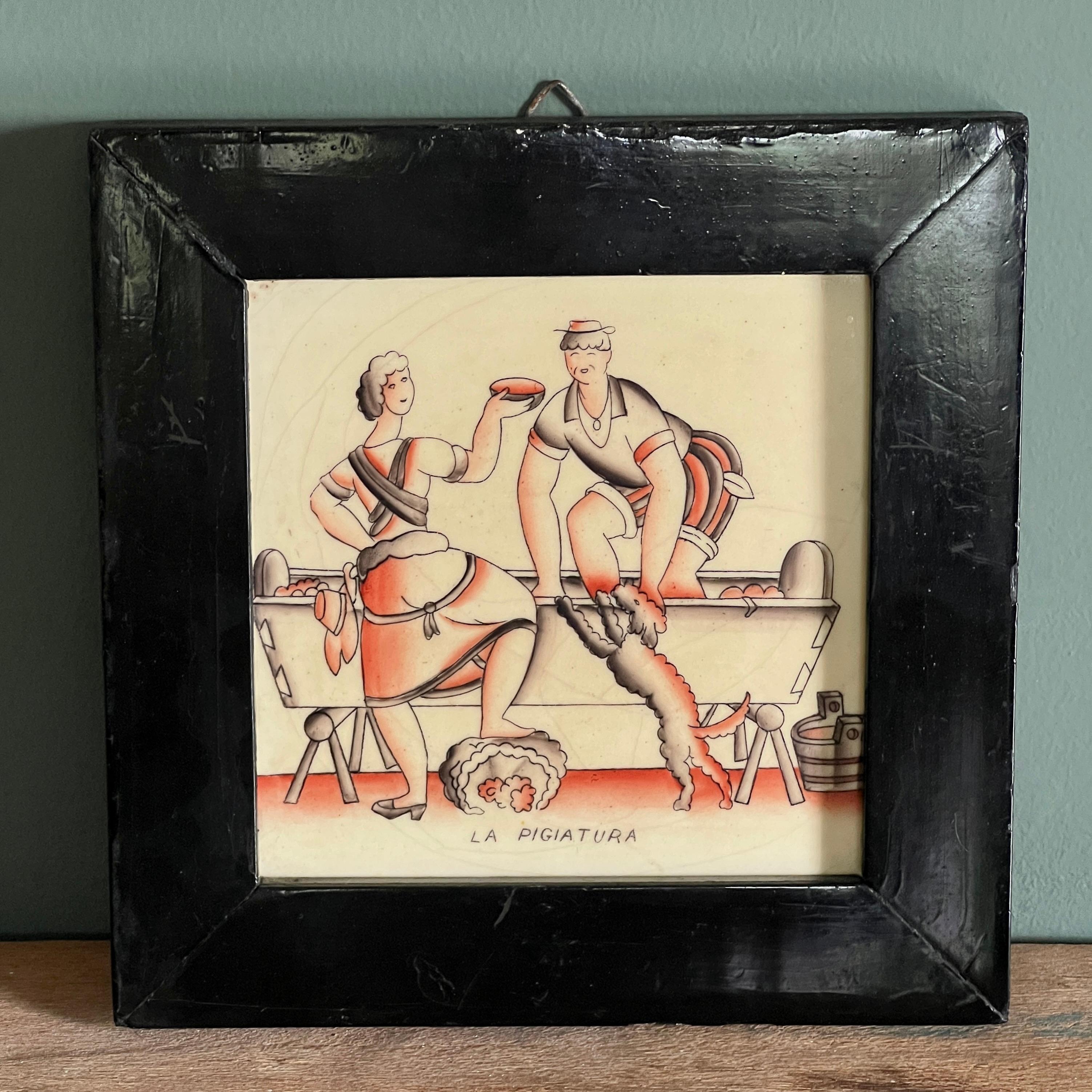 Art déco Paire de carreaux de céramique encadrés de Gio Ponti pour Richard Ginori en vente