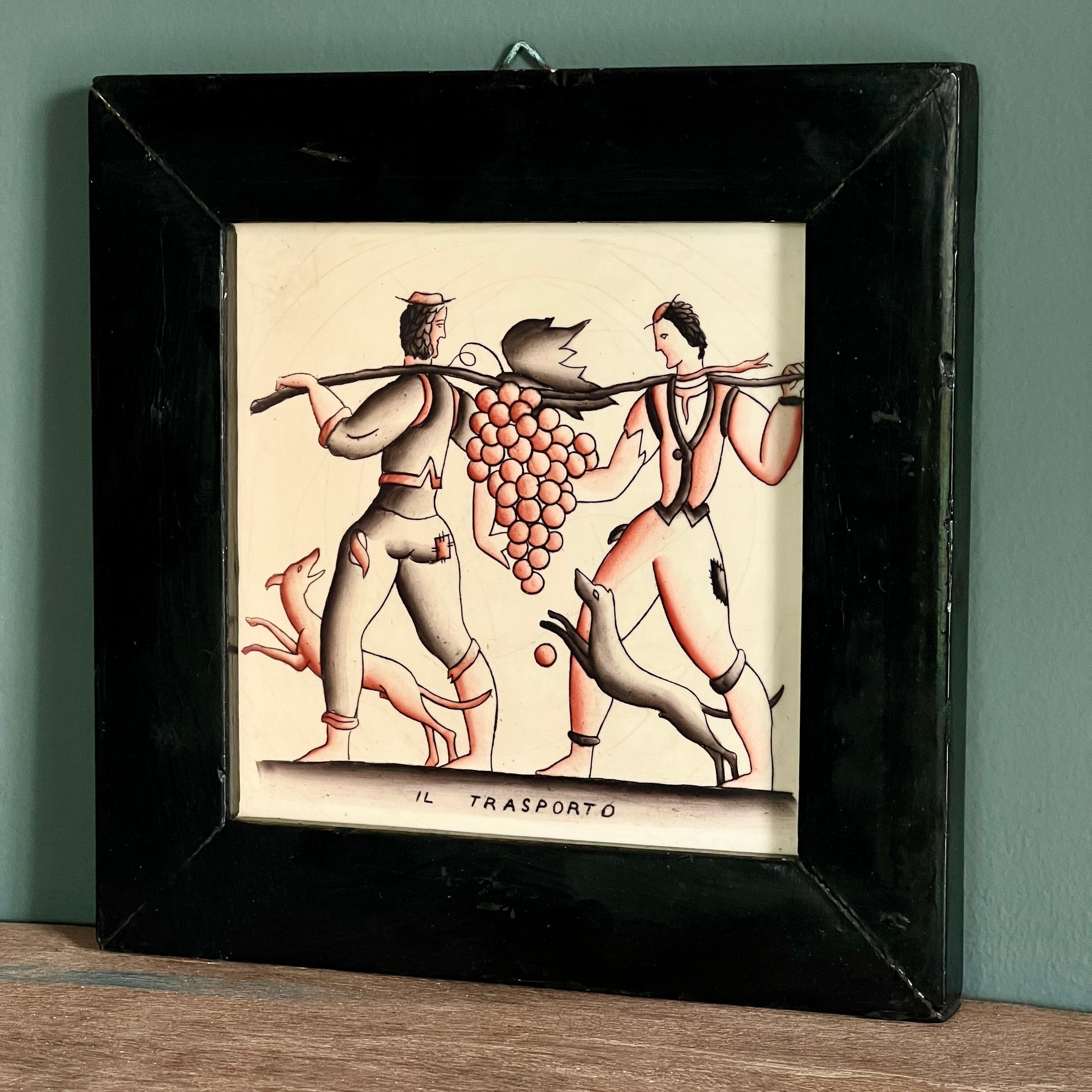 italien Paire de carreaux de céramique encadrés de Gio Ponti pour Richard Ginori en vente