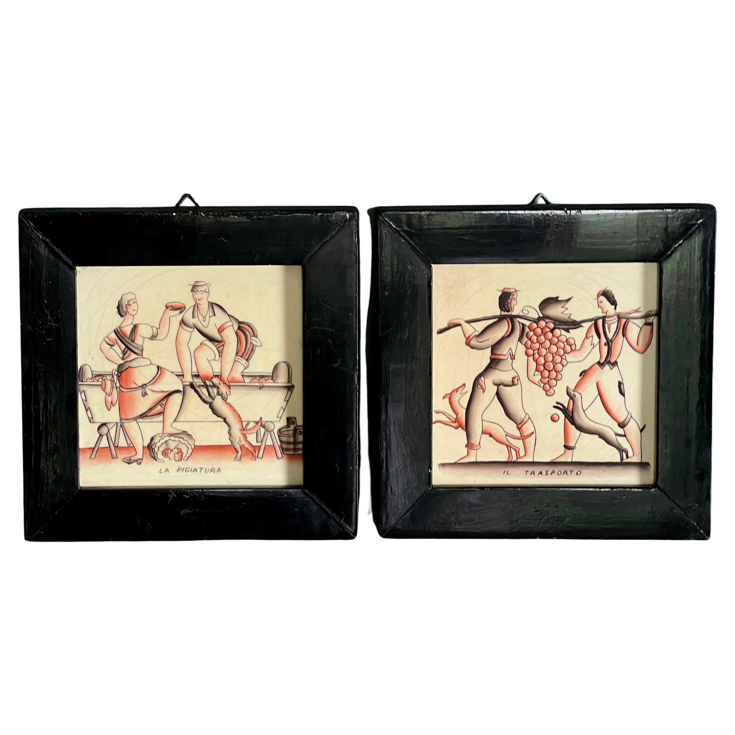 Pair of Framed Ceramic Tiles by Gio Ponti for Richard Ginori