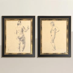 Pair of Framed Charcoal Figure Drawings