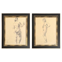 Pair of Framed Charcoal Figure Drawings