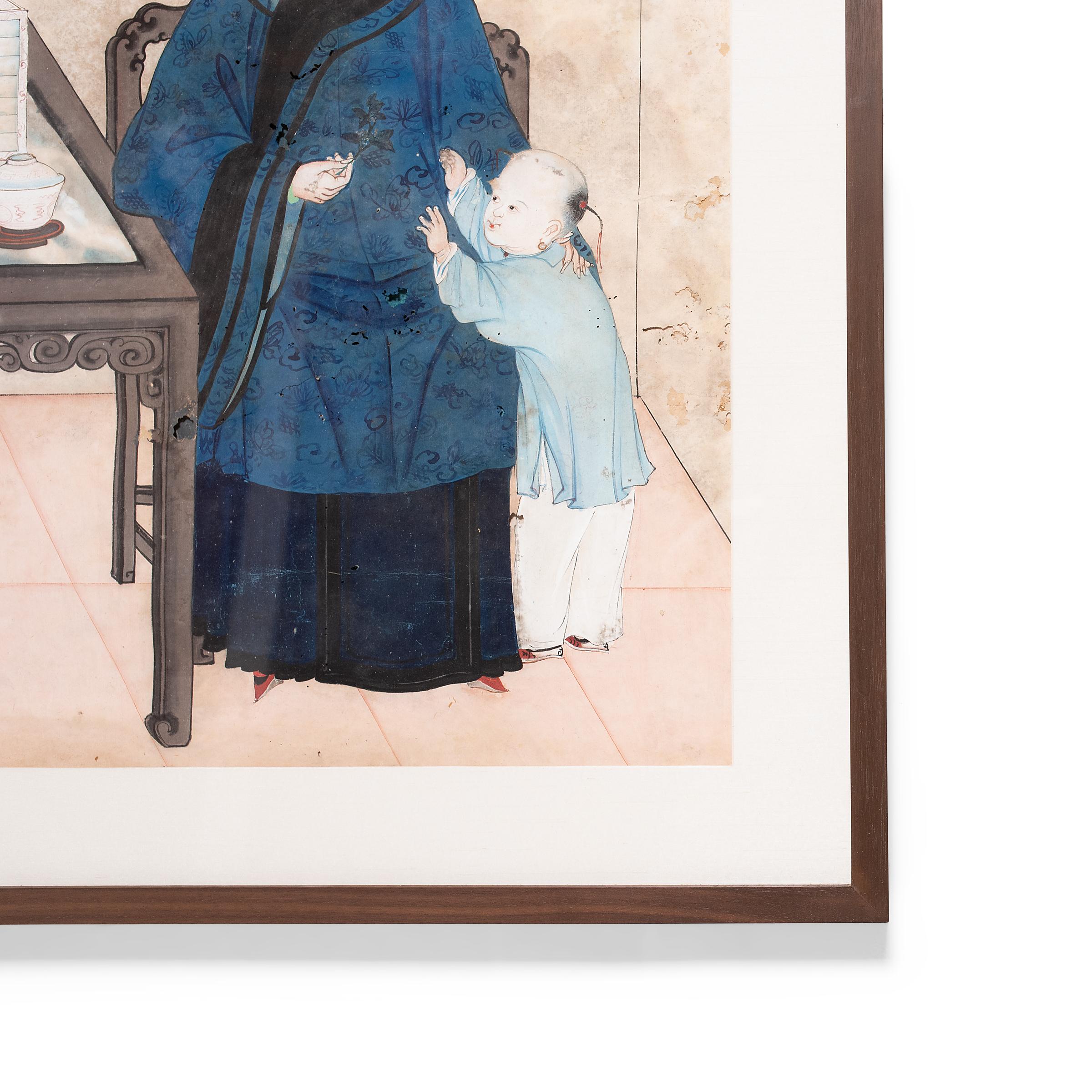 Paire de portraits d'ancêtres chinois encadrés, vers les années 1880 en vente 3