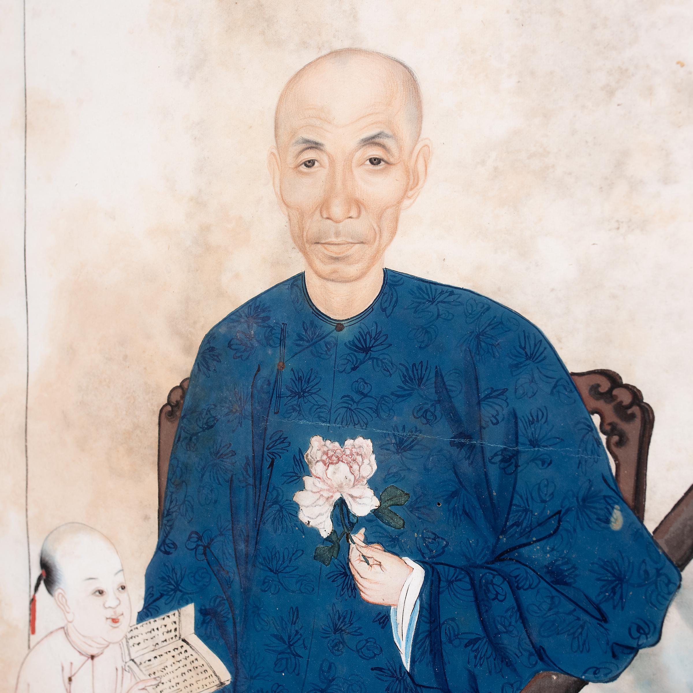 Ein Paar gerahmte chinesische Ancestor-Porträts, um 1880 (Qing-Dynastie) im Angebot