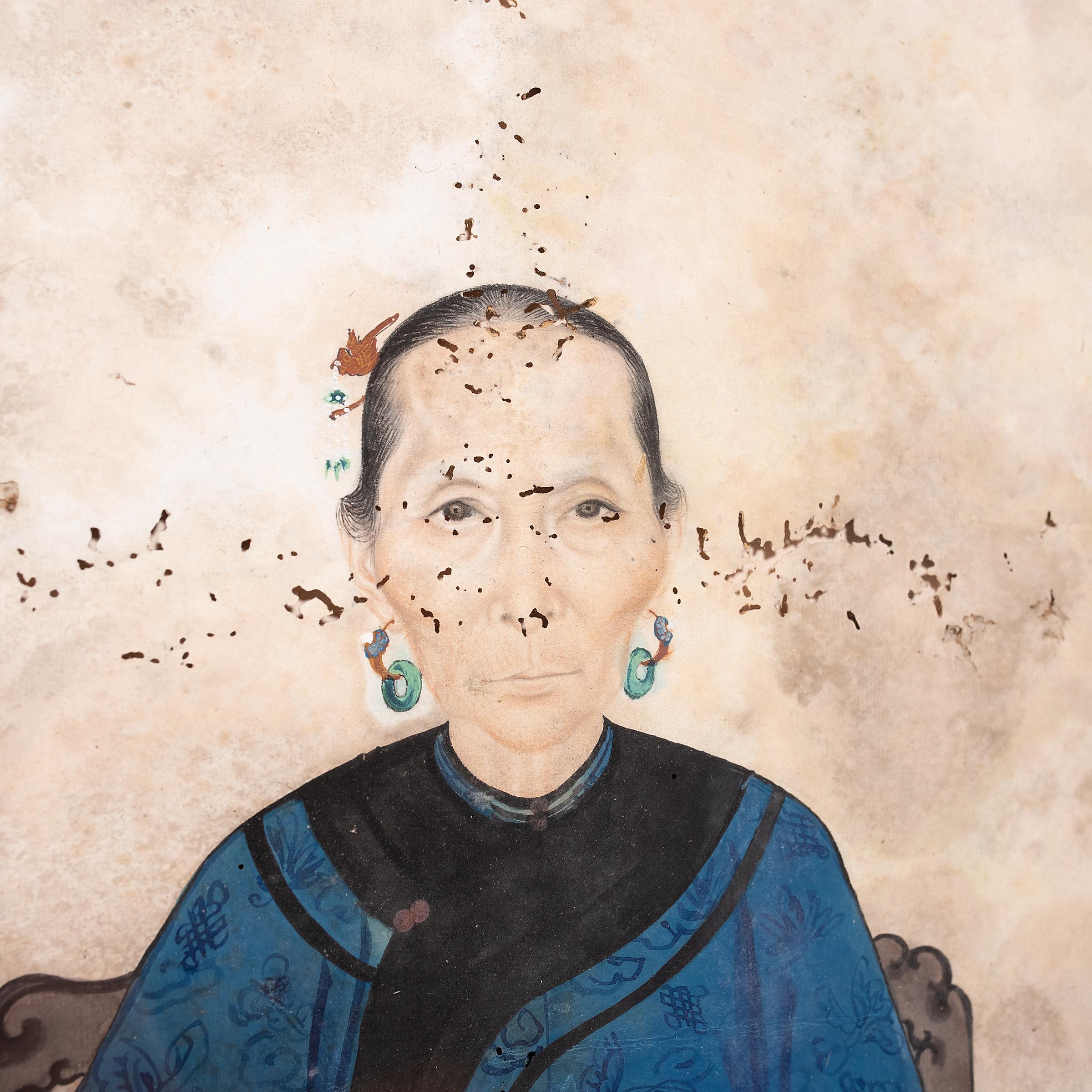 Paire de portraits d'ancêtres chinois encadrés, vers les années 1880 en vente 1