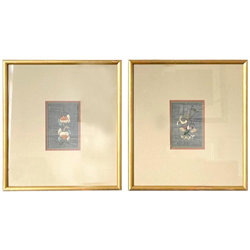 Pair of Framed Chinese Antique Textile Fragments Qing Dynasty Provenance