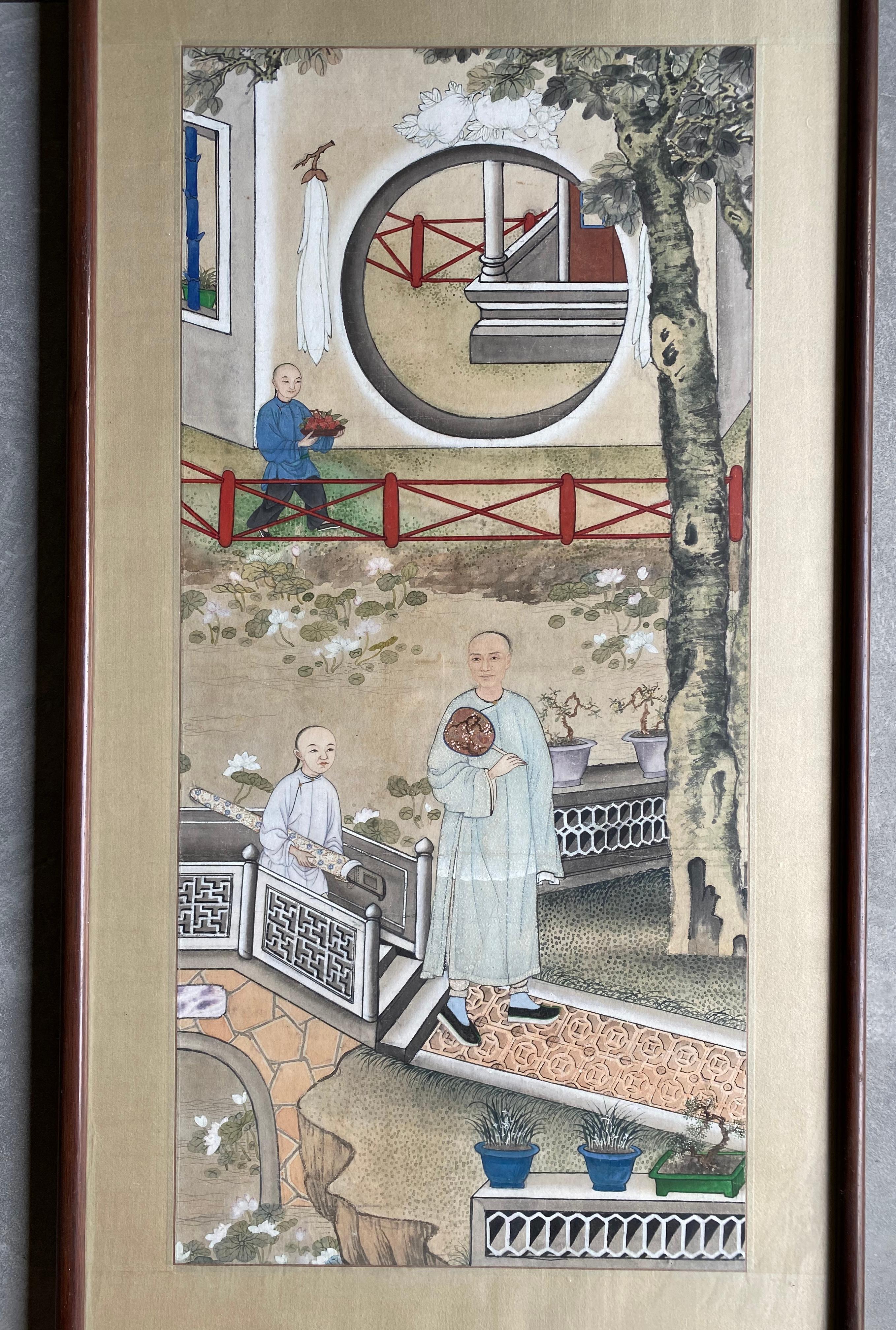 A pair of vintage framed Chinese pen & ink paintings from early 20th century with stunning detailing. The paintings have been framed with a glass front and lacquered wooden frame. 

Dimensions: Height 92cm x Width 45cm x Depth 2.5cm.