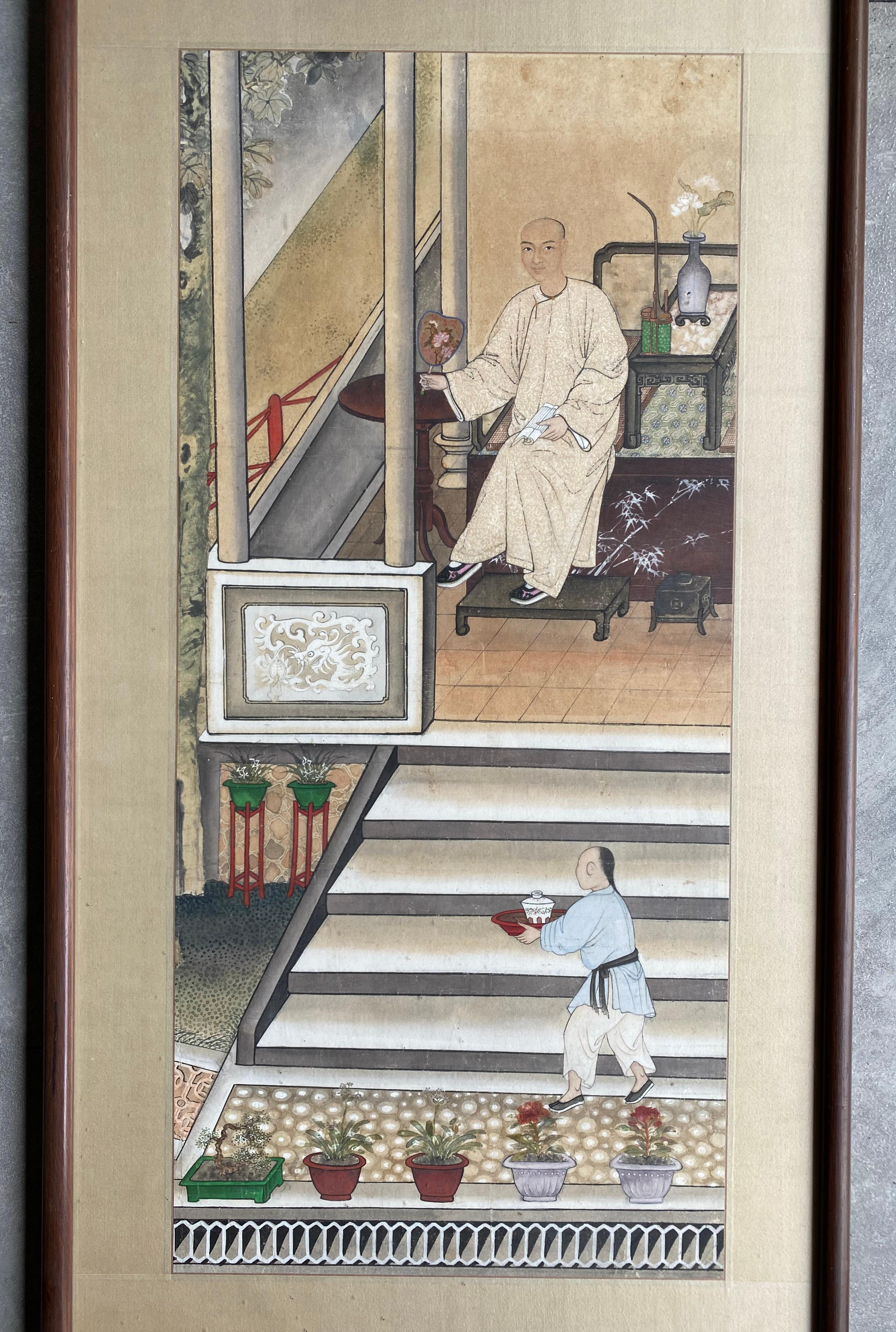 Autre Paire de peintures chinoises à l'encre et au stylo encadrées du début du 20ème siècle en vente