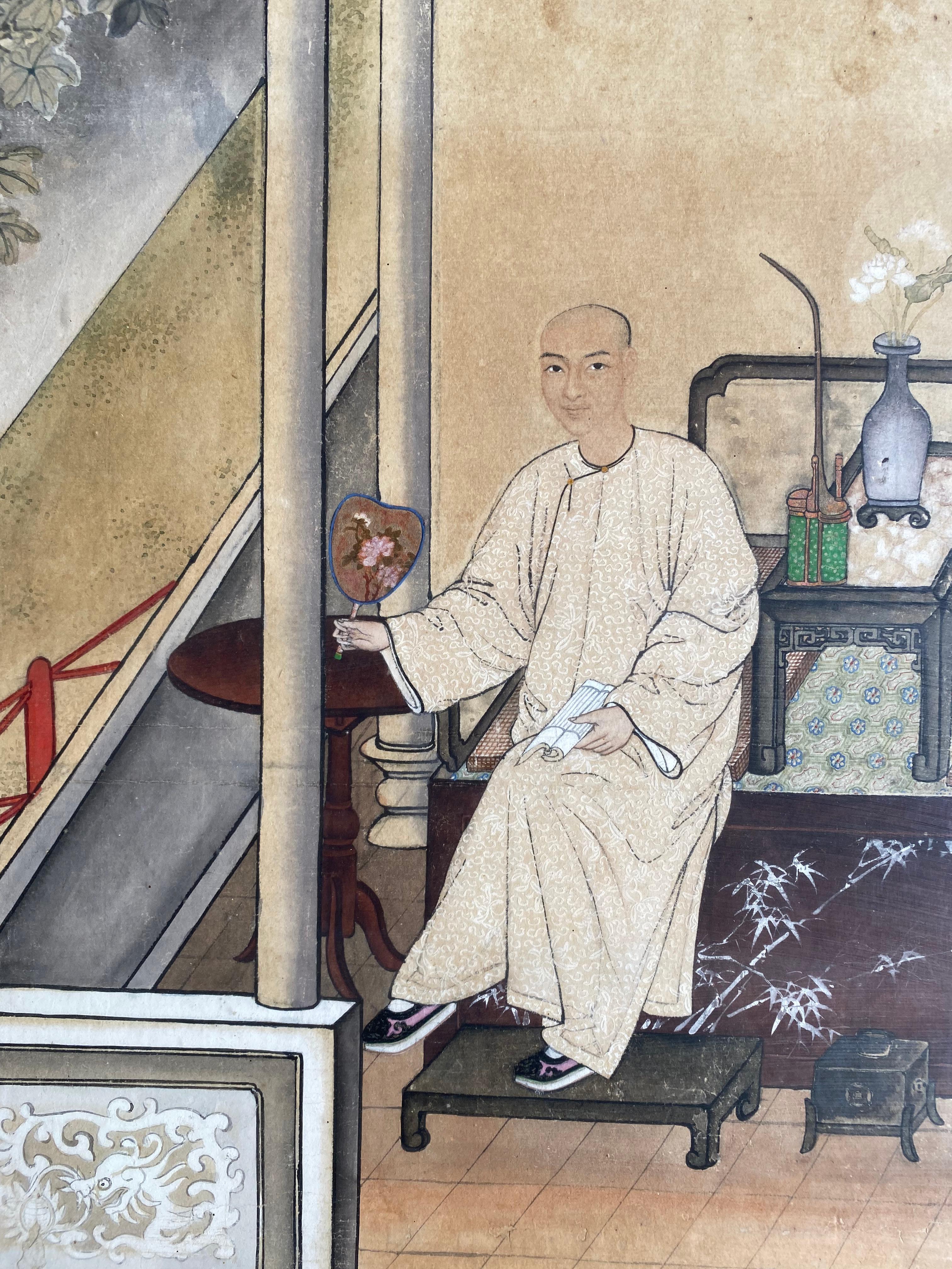 Hand-Painted Pair of Framed Chinese Pen & Ink Paintings from Early 20th Century For Sale
