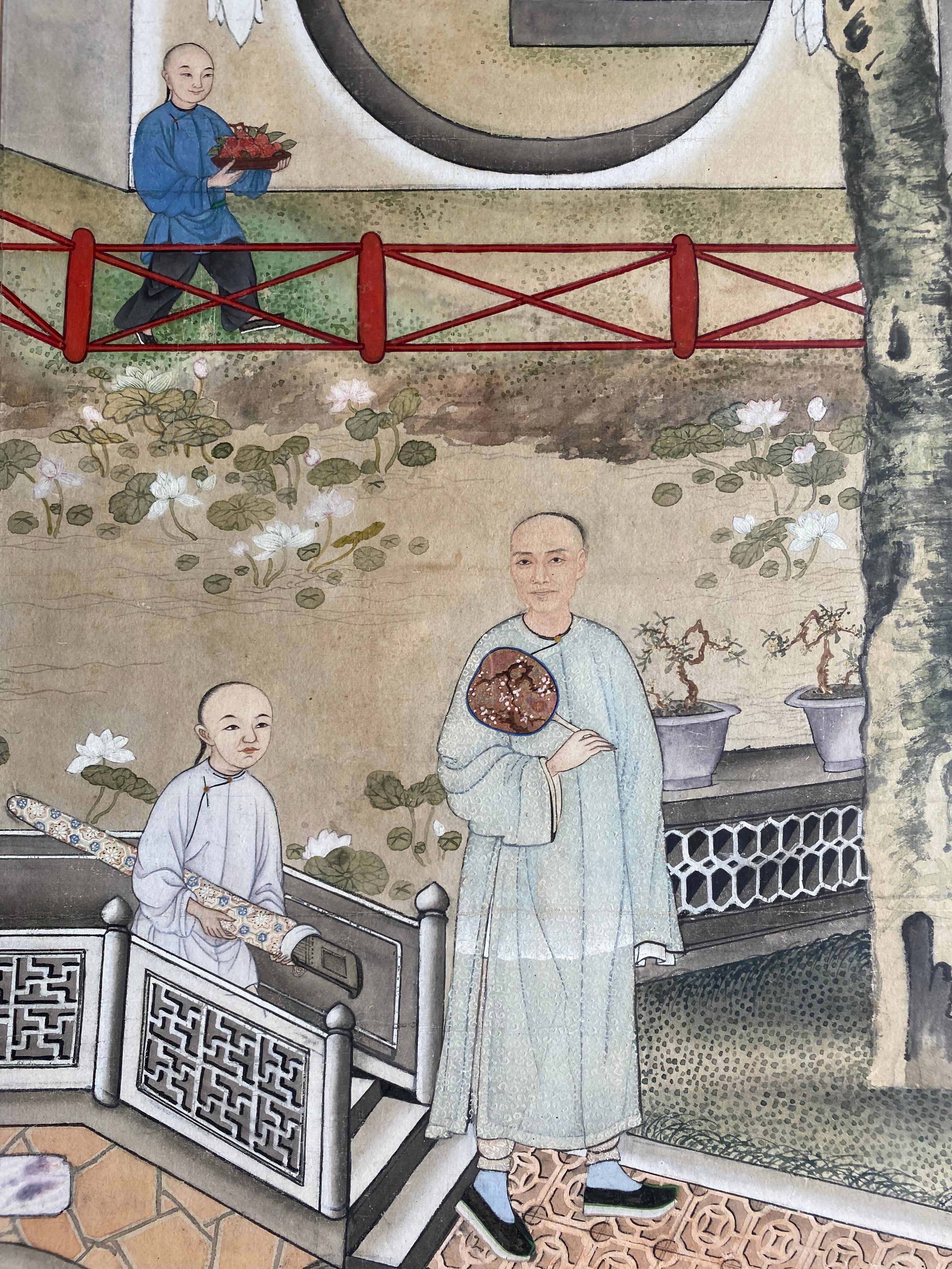 Peint à la main Paire de peintures chinoises à l'encre et au stylo encadrées du début du 20ème siècle en vente