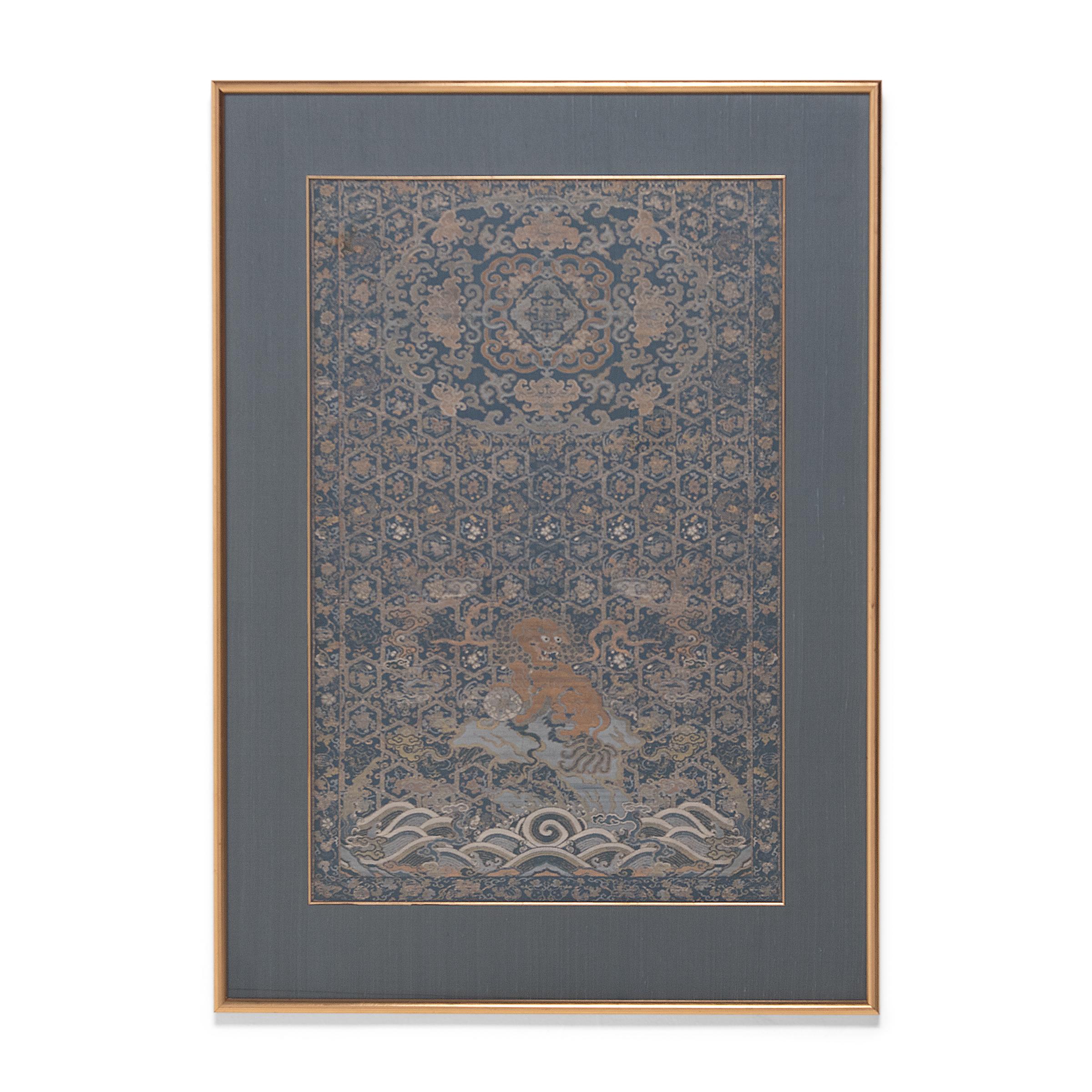 19th Century Pair of Framed Chinese Silk Brocade Chair Panels, c. 1850 For Sale