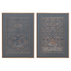 Antique Pair of Framed Chinese Silk Brocade Chair Panels, c. 1850