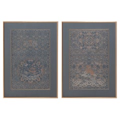 Pair of Framed Chinese Silk Brocade Chair Panels, c. 1850