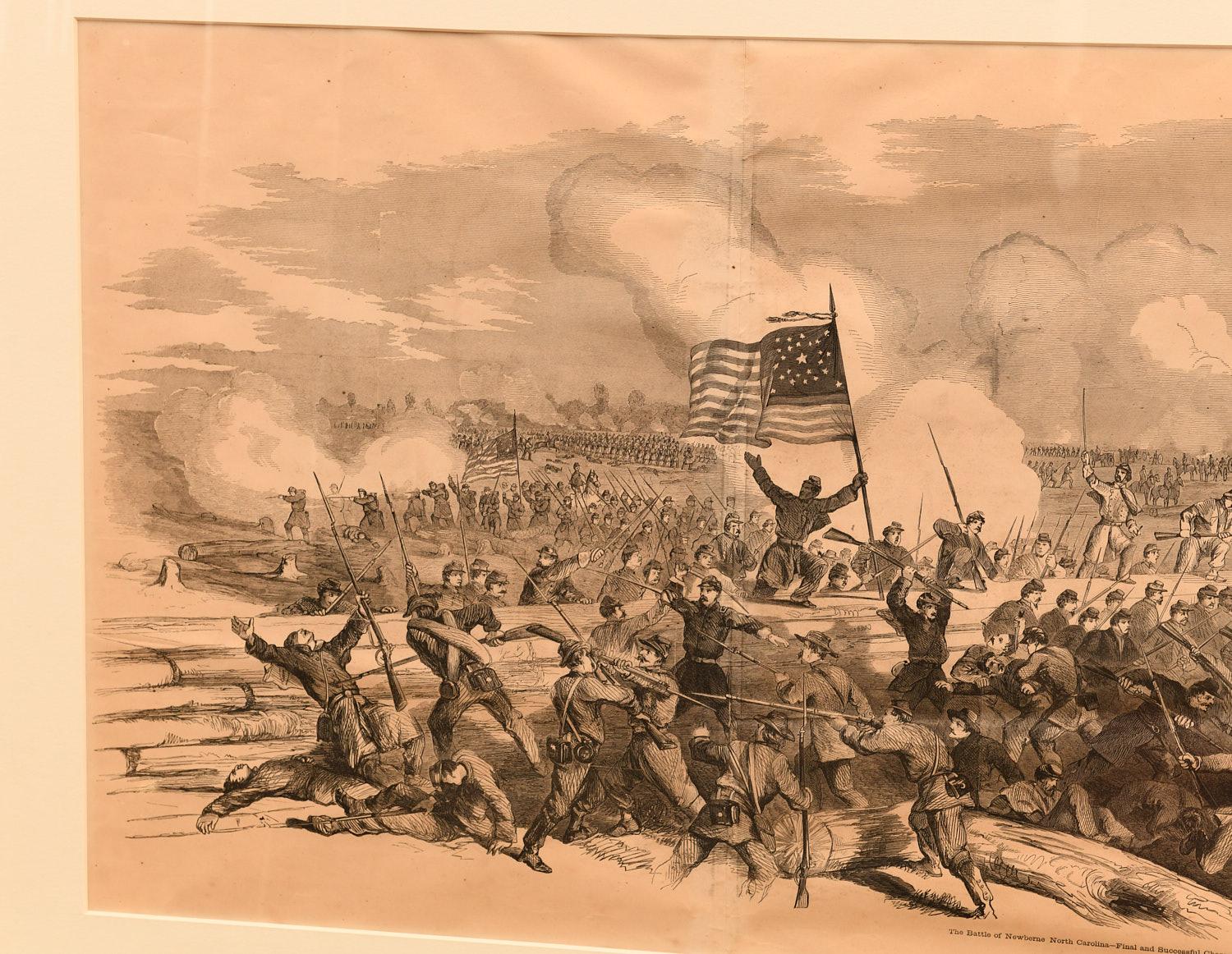 American Pair of Framed Civil War Engravings - Frank Leslie's Illustrated Newspaper, 1862 For Sale