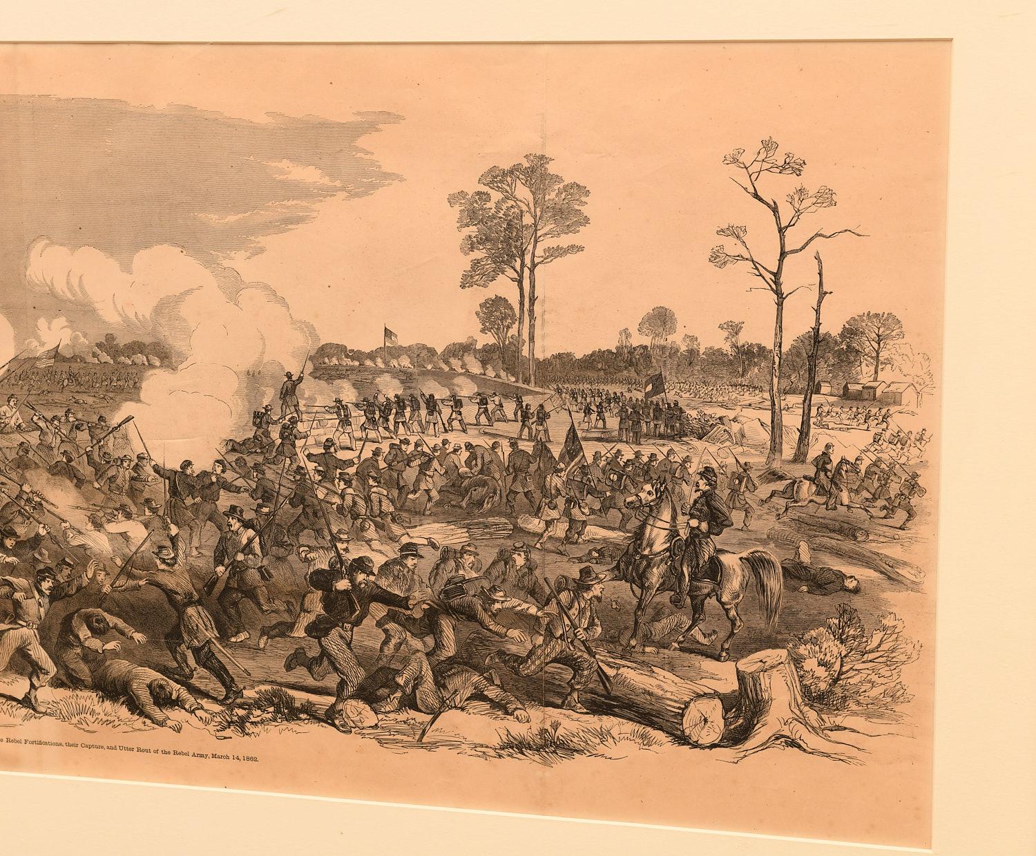 Engraved Pair of Framed Civil War Engravings - Frank Leslie's Illustrated Newspaper, 1862 For Sale