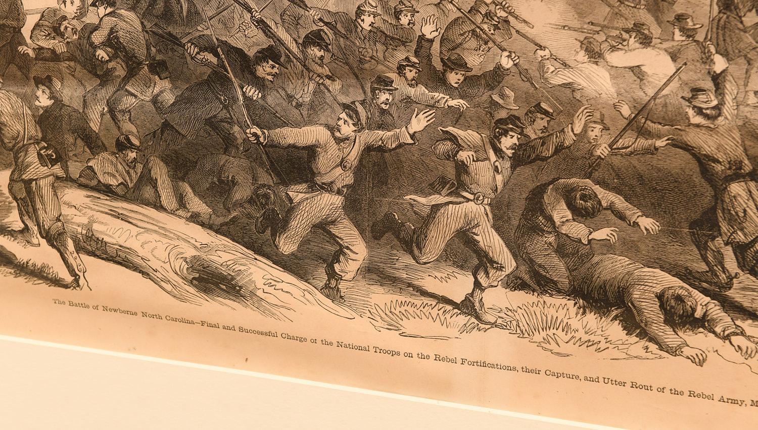 Pair of Framed Civil War Engravings - Frank Leslie's Illustrated Newspaper, 1862 In Good Condition For Sale In Morristown, NJ