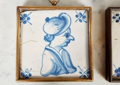 Pair of Framed Delft Portrait Tiles