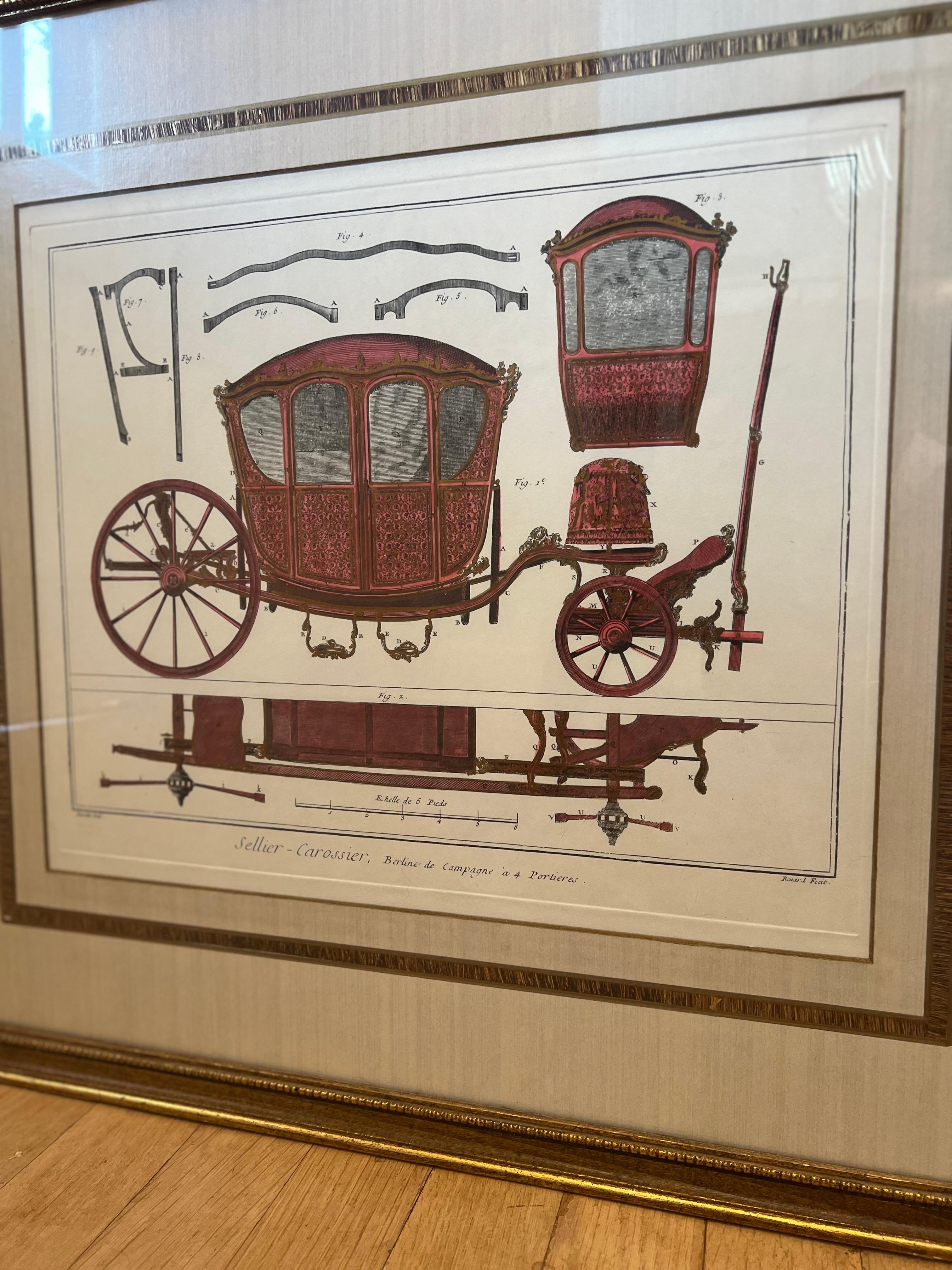 Ein Paar gerahmte Denis Diderot farbige Pferdewagen mit Pferdemotiven (Französisch) im Angebot