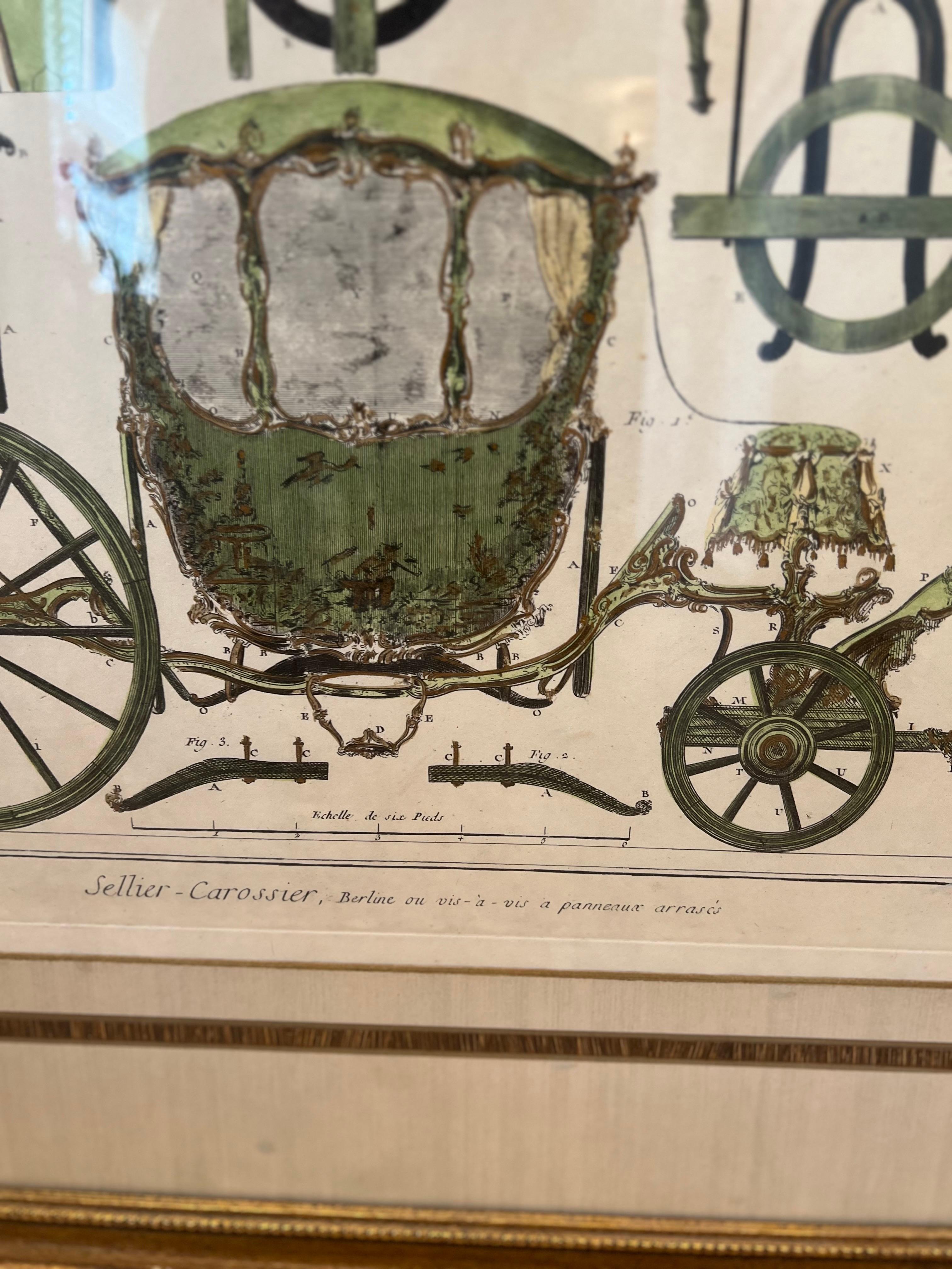 Ein Paar gerahmte Denis Diderot farbige Pferdewagen mit Pferdemotiven (Farbe) im Angebot