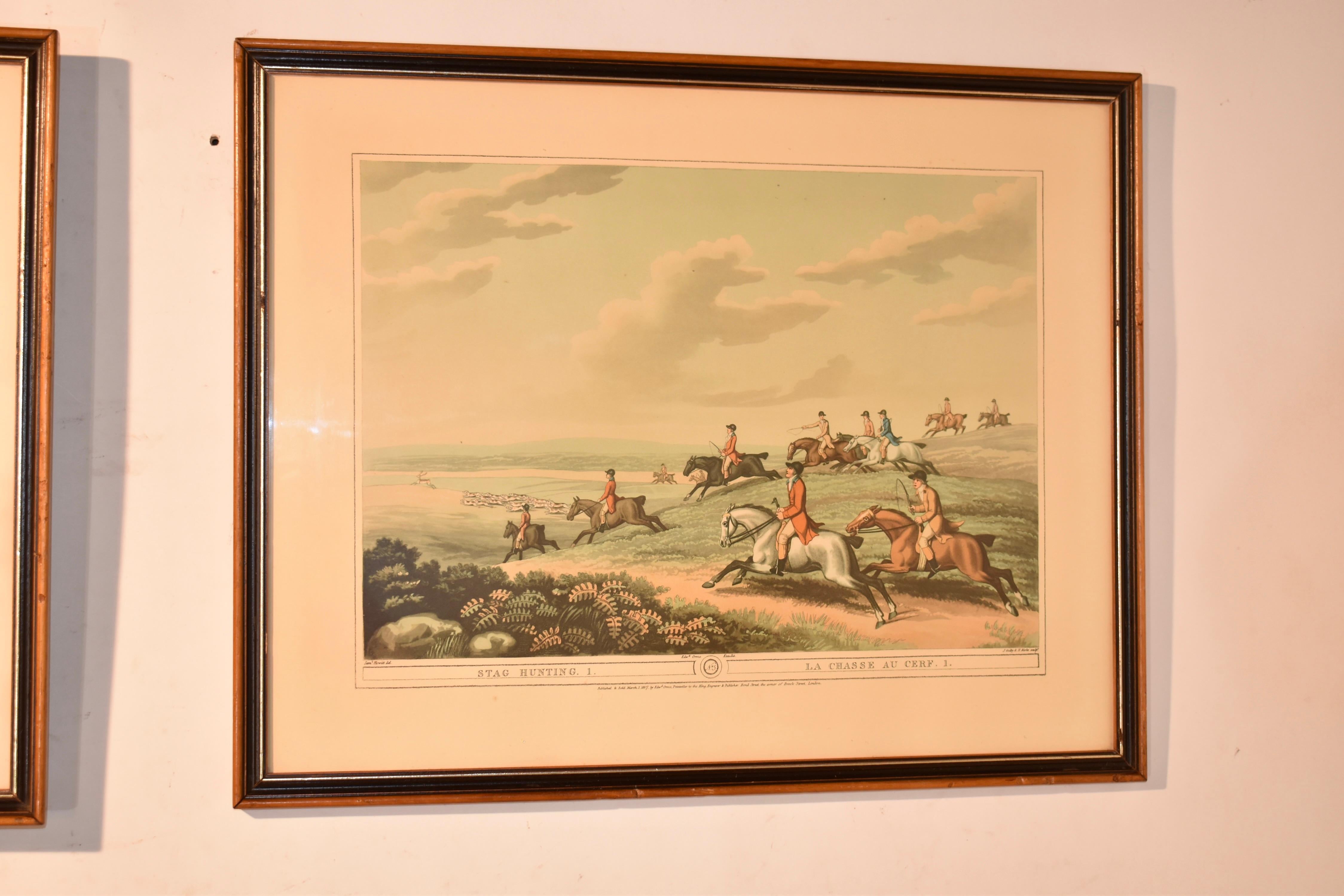 This is a classic pair of framed lithographs from Orme's Collection of British Field Sports, which was published in 1807-  Orme was a publisher to the King and he captured all the best British Sports, which was very popular at the turn of the 19th