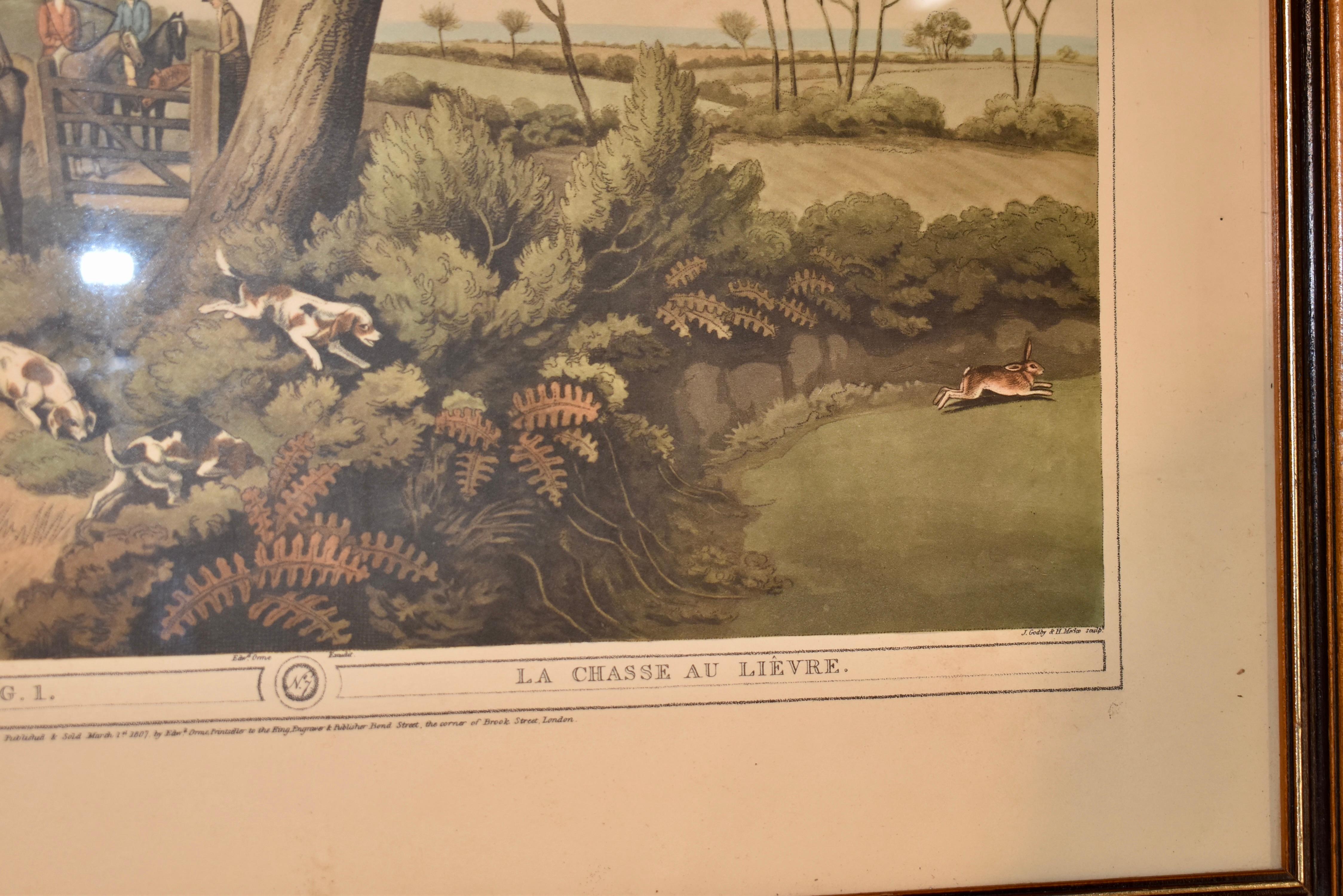 Pair of Framed Edward Orme Field Sports Lithographs In Good Condition For Sale In High Point, NC