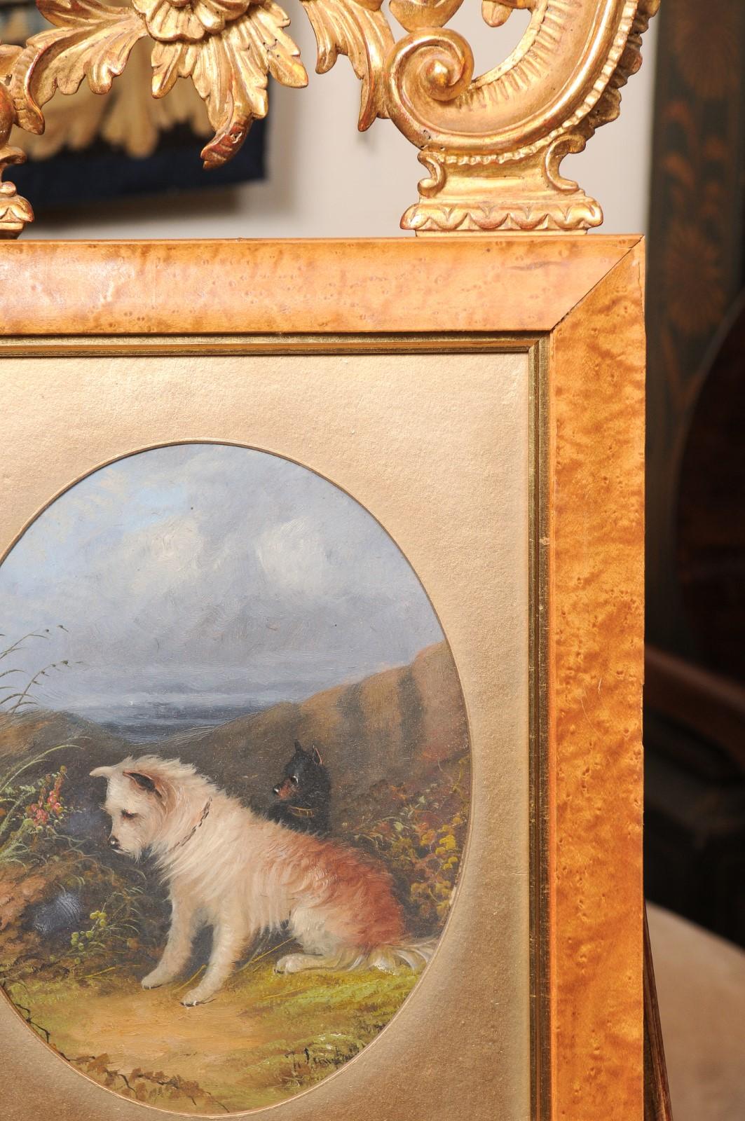 Coppia di dipinti a olio su tavola di cani del XIX secolo inglese incorniciati con vetro in vendita 5