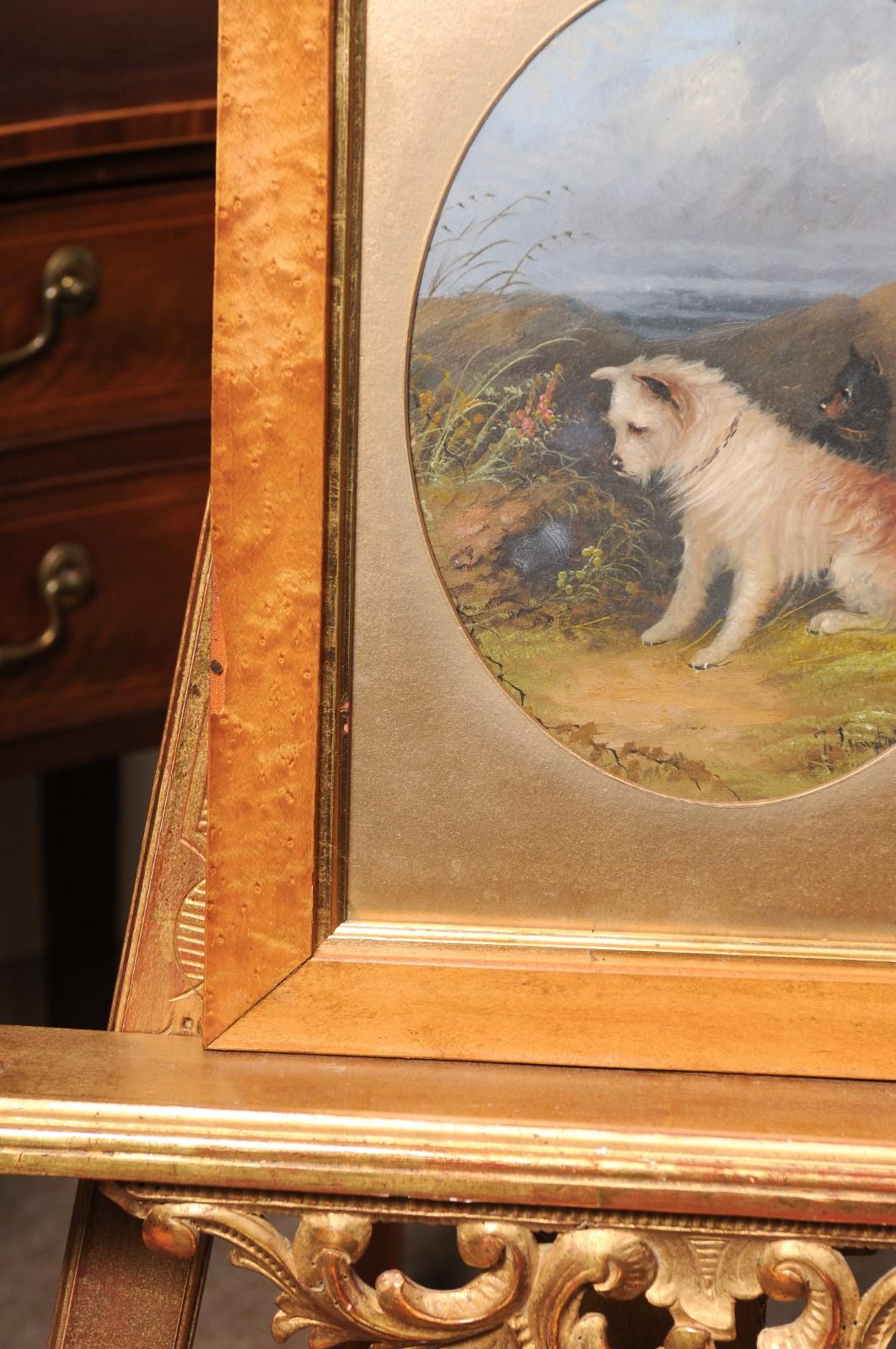 Coppia di dipinti a olio su tavola di cani del XIX secolo inglese incorniciati con vetro in vendita 7