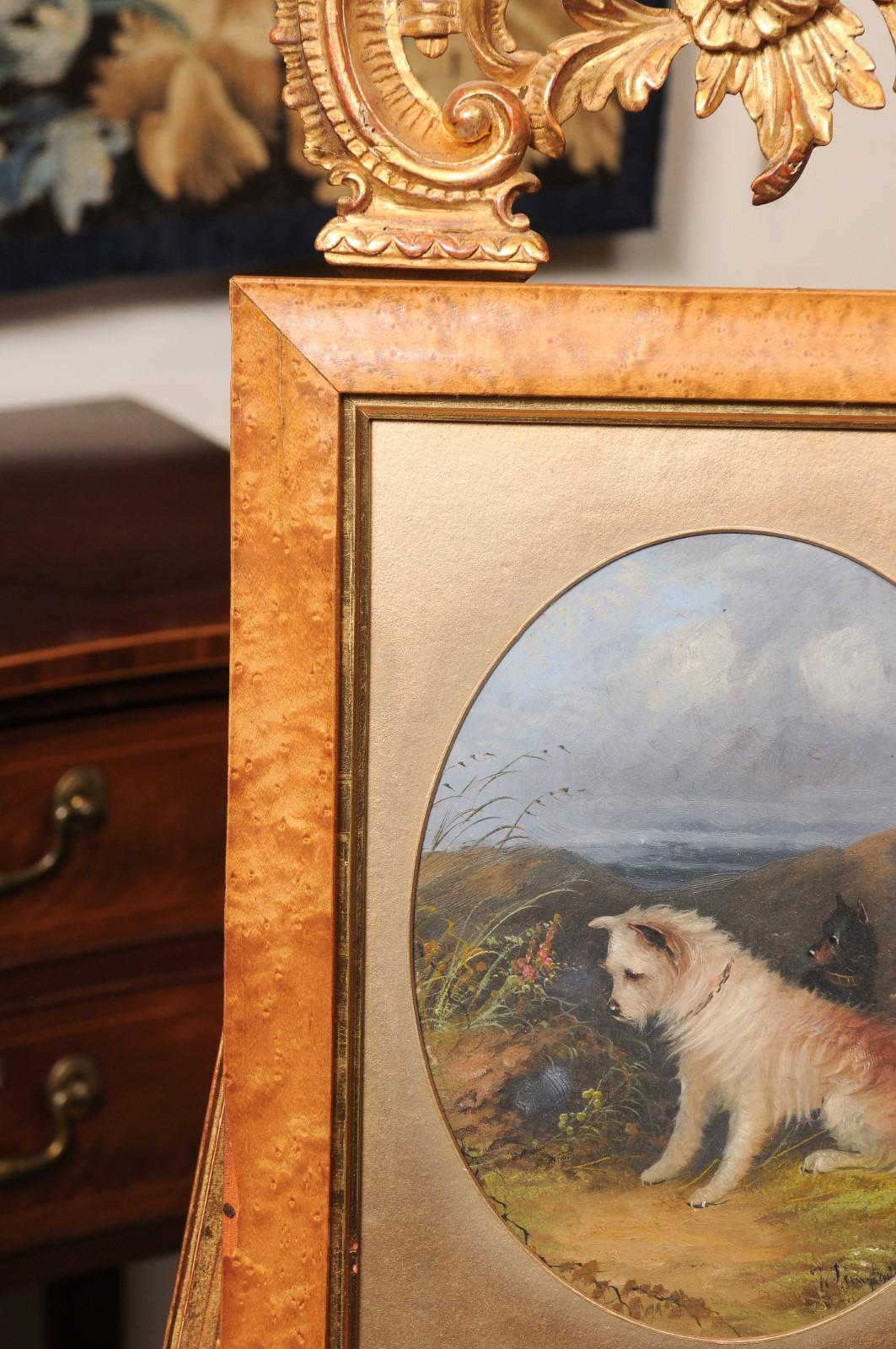 Coppia di dipinti a olio su tavola di cani del XIX secolo inglese incorniciati con vetro in vendita 4